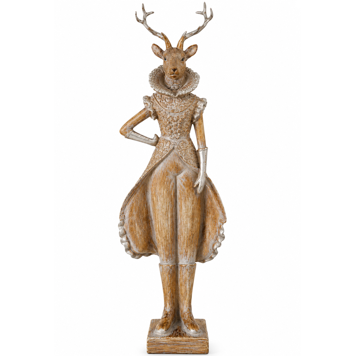 Deko Hirsch Jenno, edler Winterhirsch im Kleid, Braun-Gold, 42cm