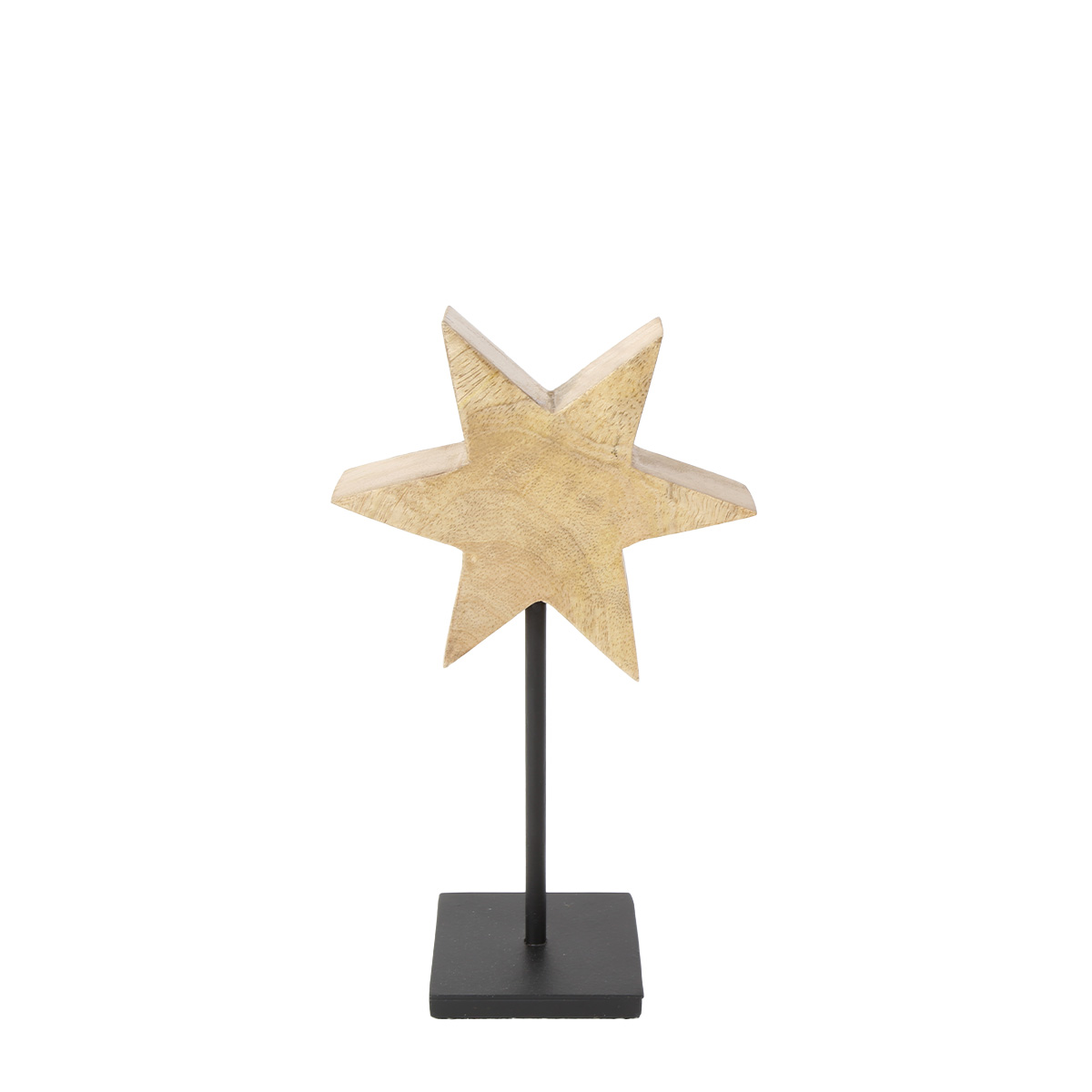 Deko Stern Naturholz, Holzstern mit Maserung Natur auf Metallständer, 25cm