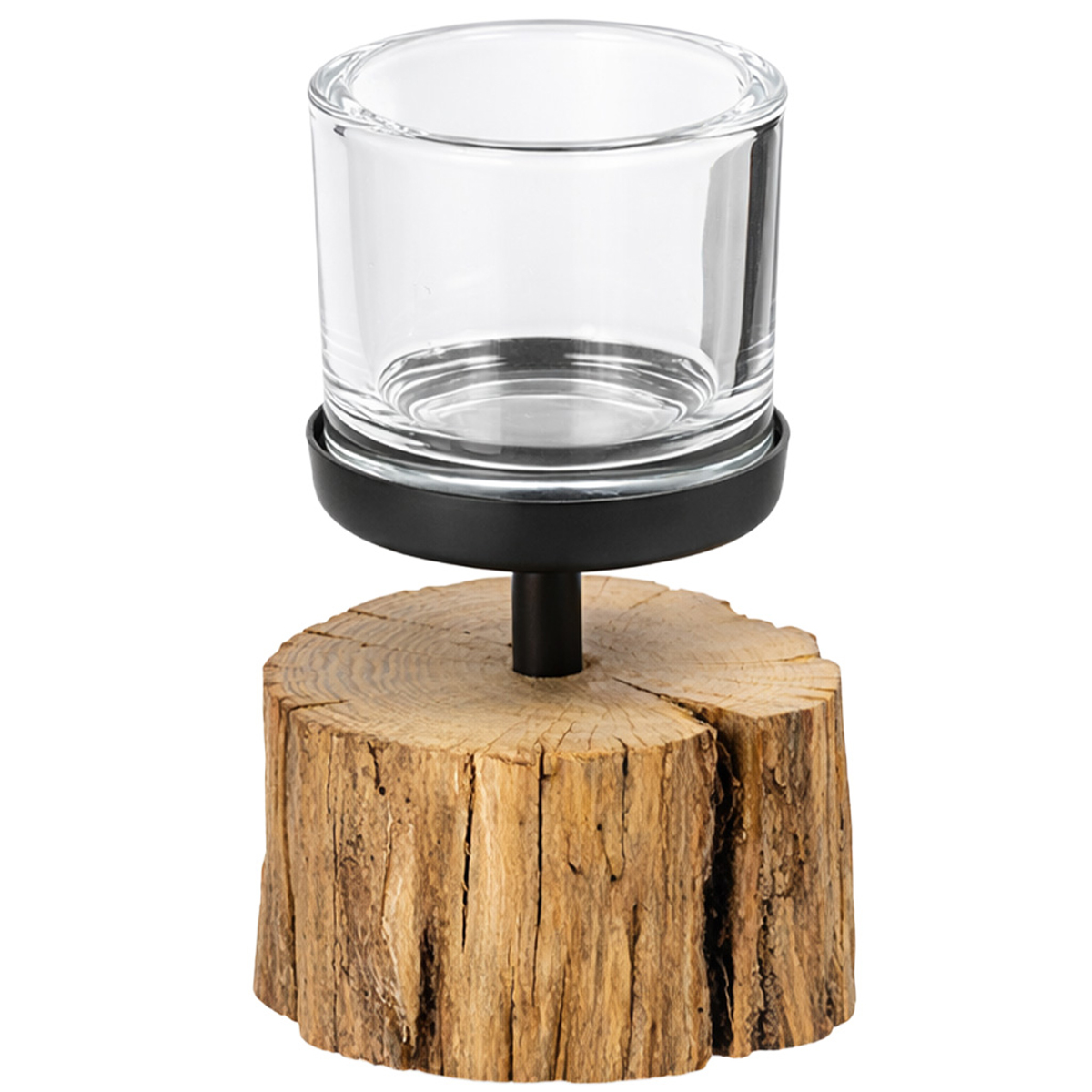 Windlicht Balance, kleines rustikales Naturholz-Windlicht, 13cm, WMG Grünberger