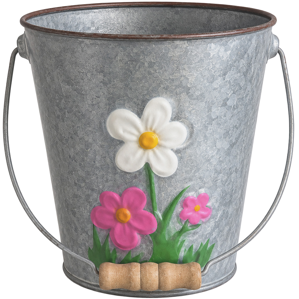 Dekorativer Zink-Eimer mit Blumenmotiv, 19cm – fröhlicher Frühlingszauber für Ihr Zuhause