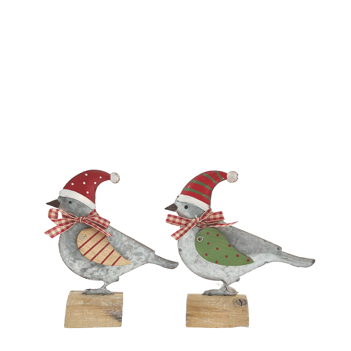 Deko Vogel mit Mütze und Schleife, Wintervogel aus Metall, 13cm