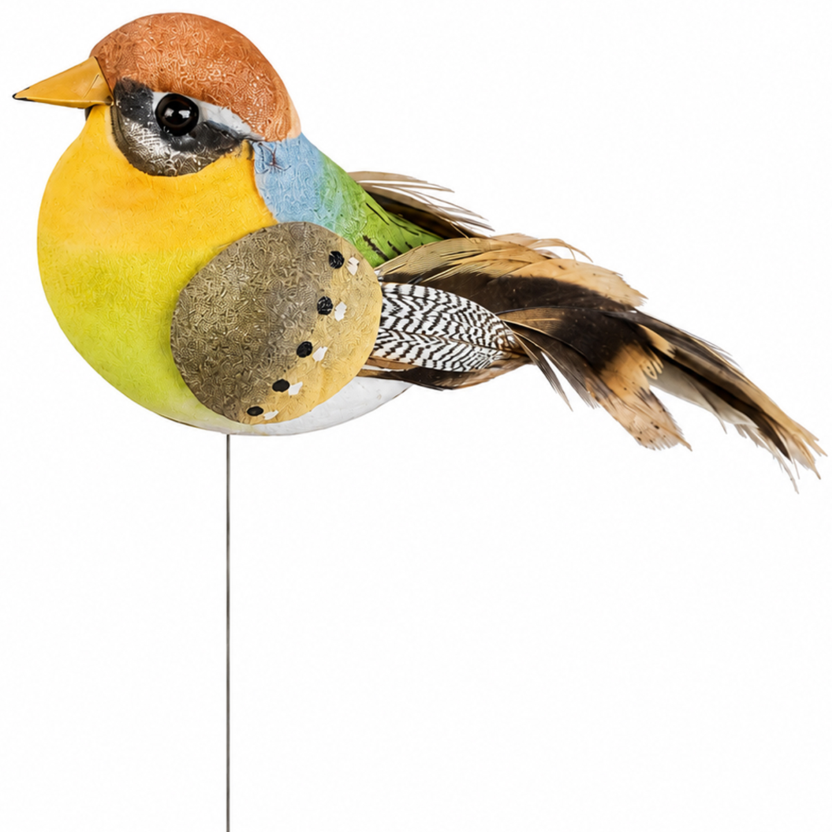 Deko Vogel mit Federn auf Stecker - Liebevoll gestalteter Deko Vogel in harmonischen Naturfarben