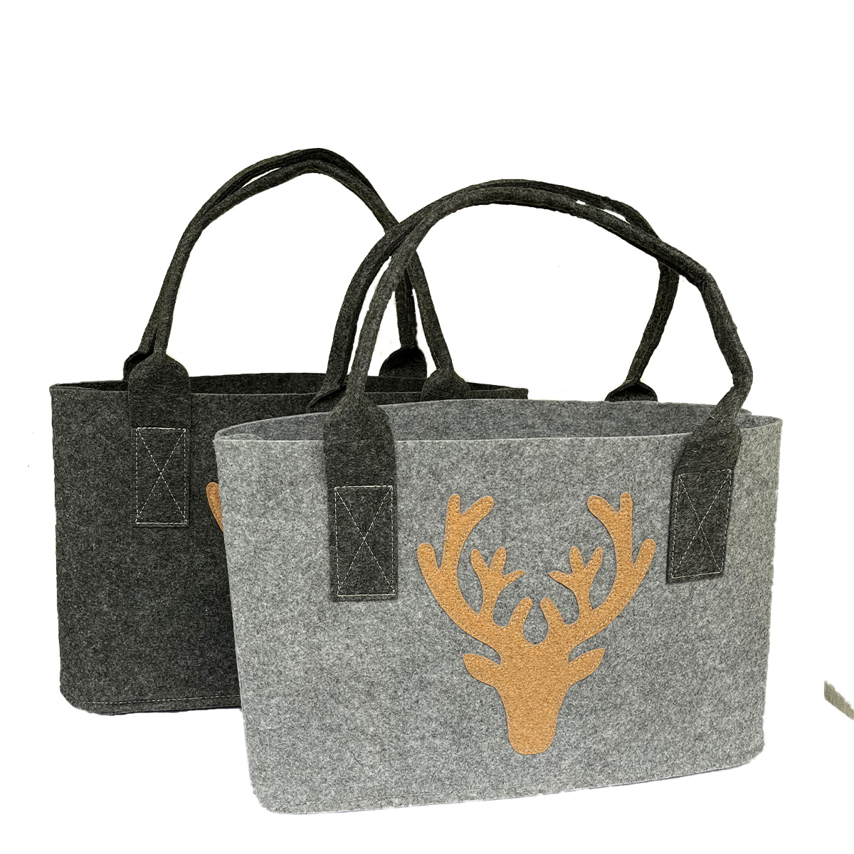 Filztasche Hirsch mit Henkel helles grau, Shopper mit Hirschapplikation aus Kork, Gilde