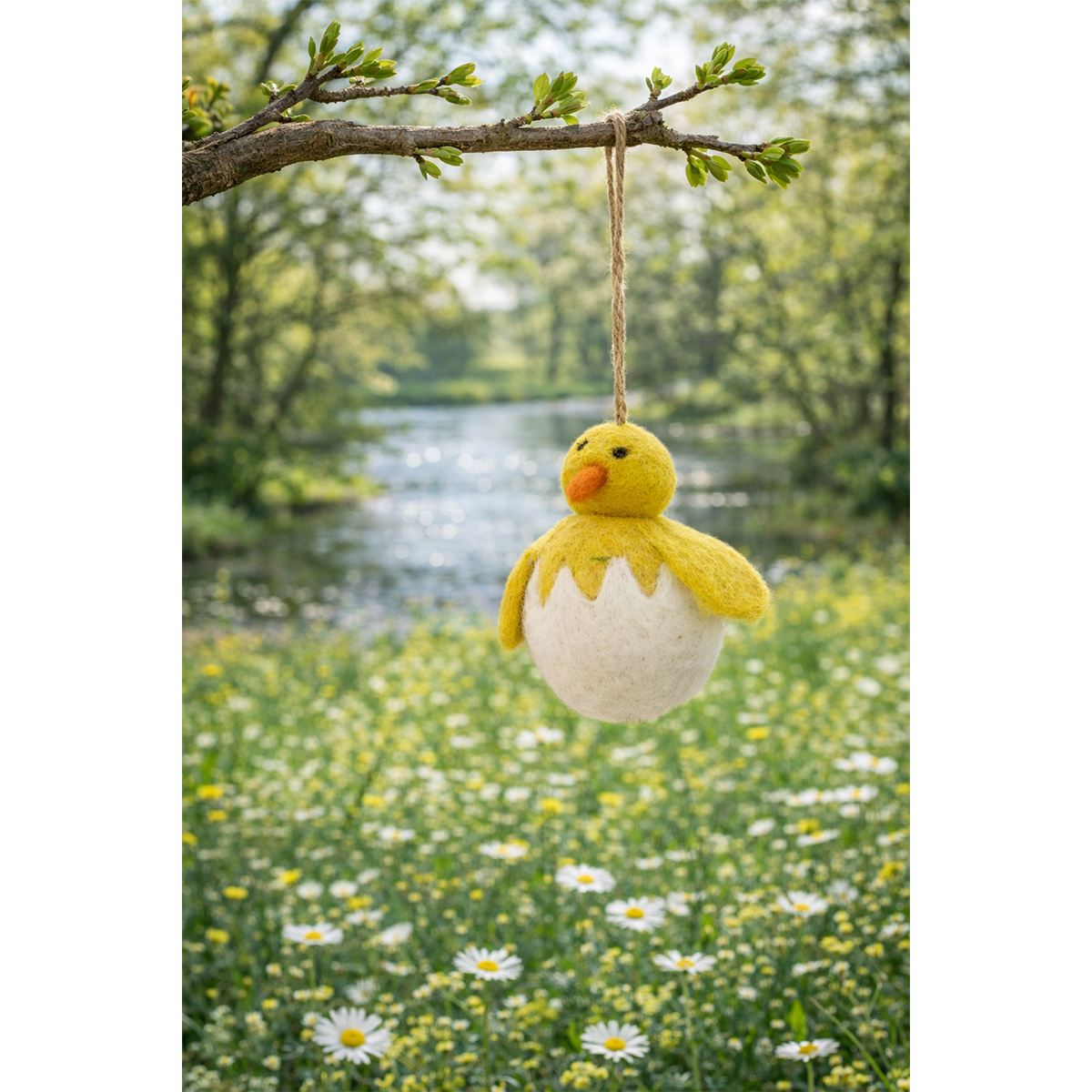 Deko Filzküken im Ei, Filzküken gelb-weiß, 7cm