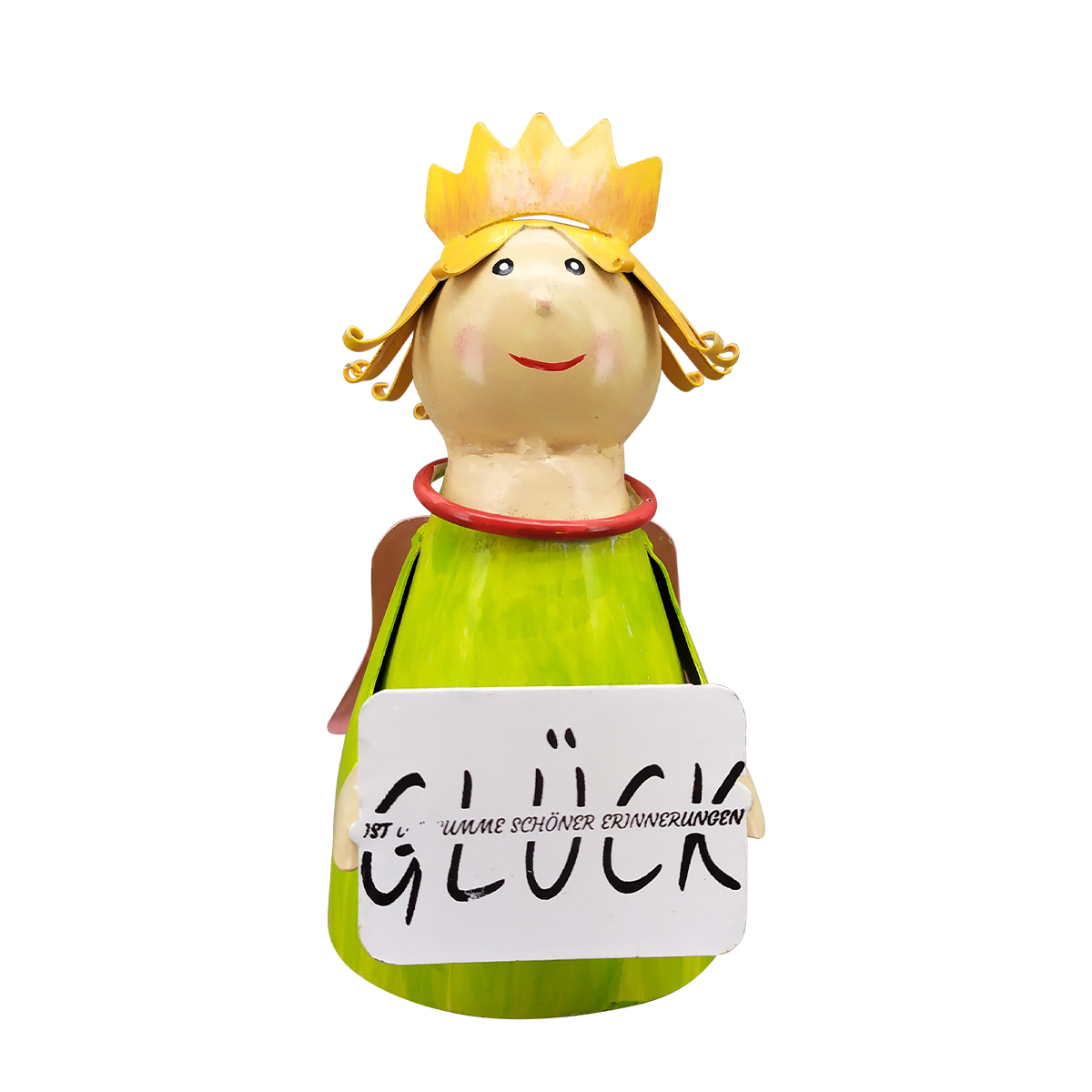 Zaunhocker Engel Schutzengel, Metallengel mit Krone und Schild: Glück ist die Summe ..., 16cm