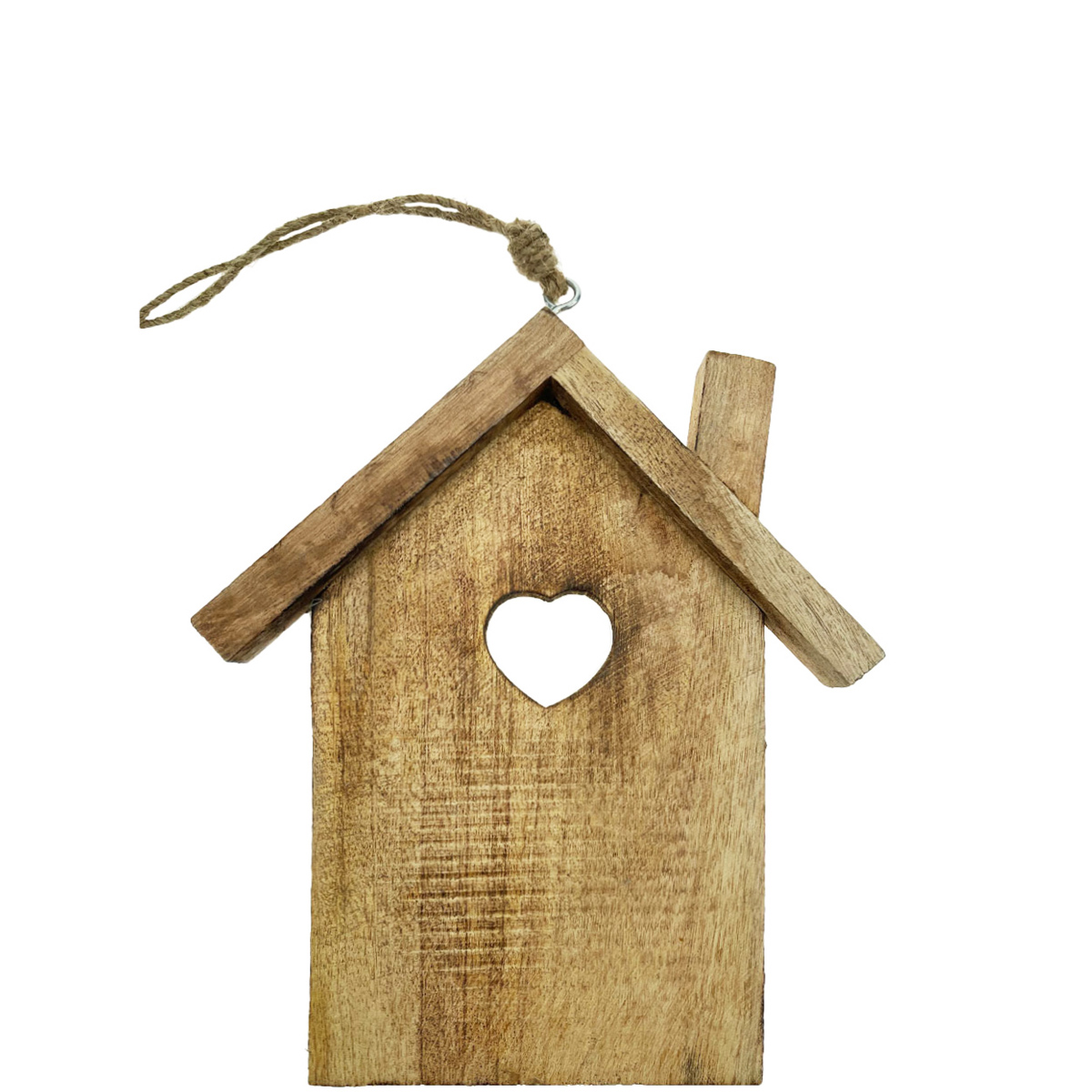 Deko Haus Natur, schlichtes Holzhaus mit Herzausschnitt, 15cm, Hänger