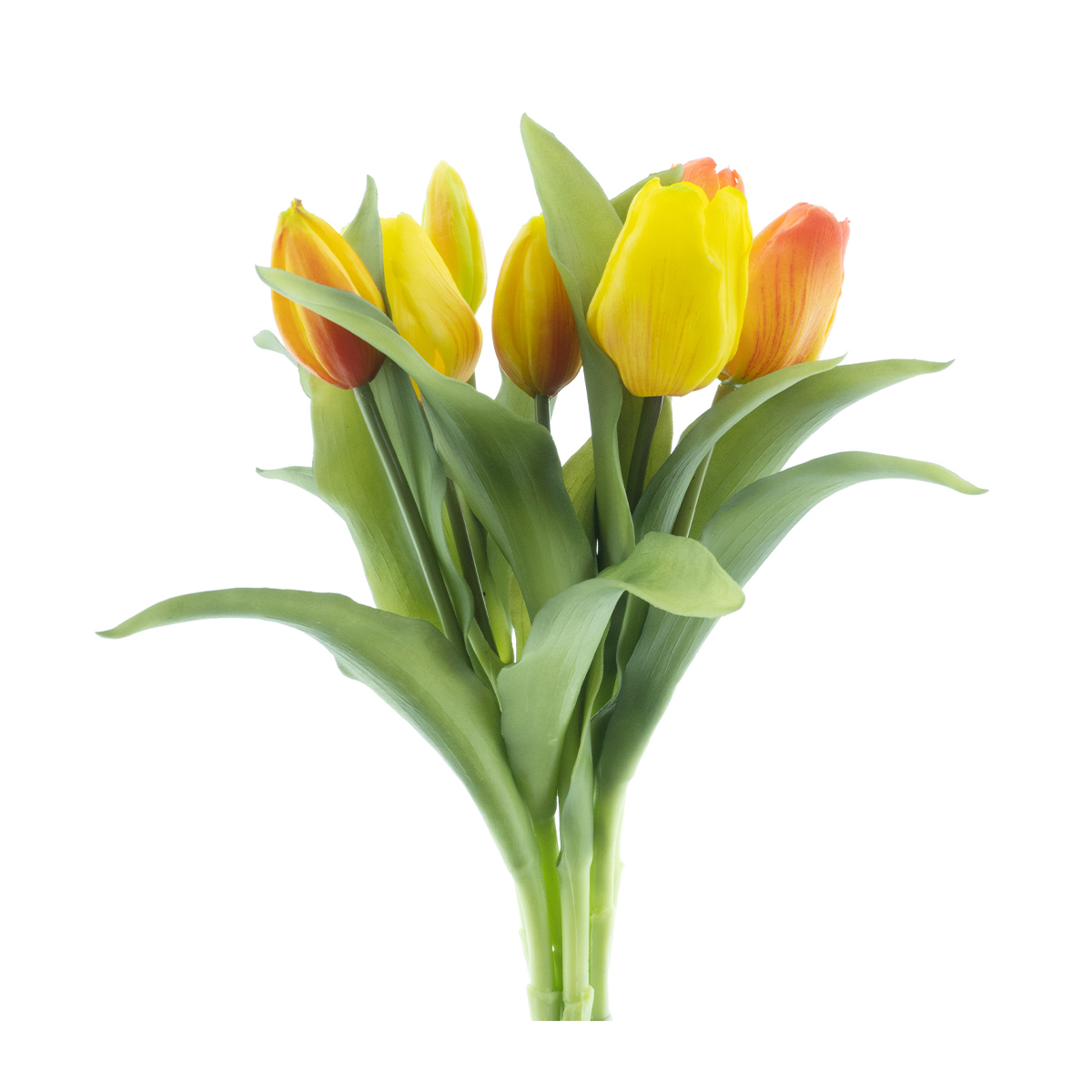 Künstliche Tulpen wie echt, Tulpenstrauß Sally orange-gelb, 7St. gebündelt, 31cm