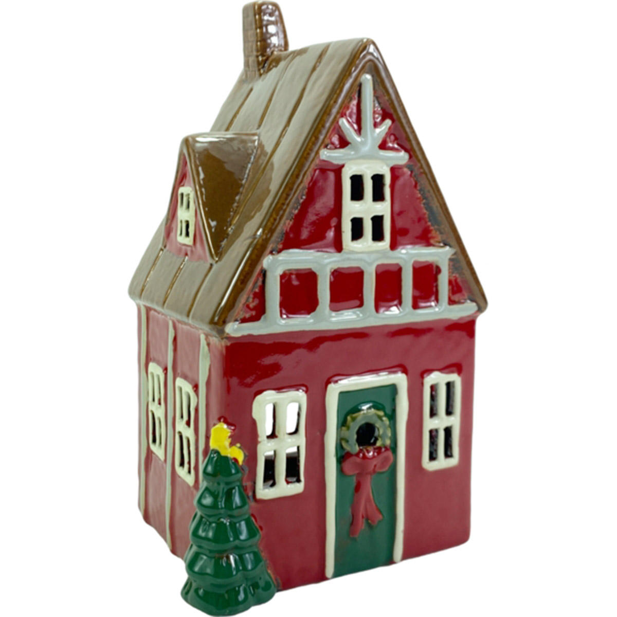 Deko Windlicht Haus rot,  Weihnachtshaus aus Keramik  