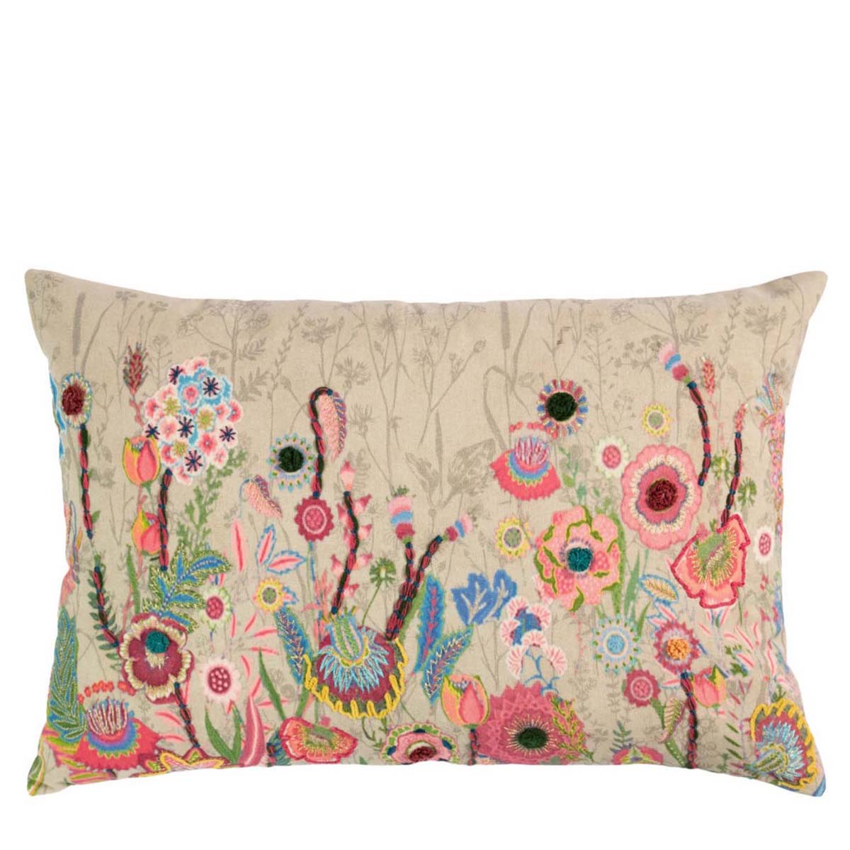 Baumwoll Kissen Wildblumen bestickt, rosa-pink-Mix, 40x60cm, Mars & More  