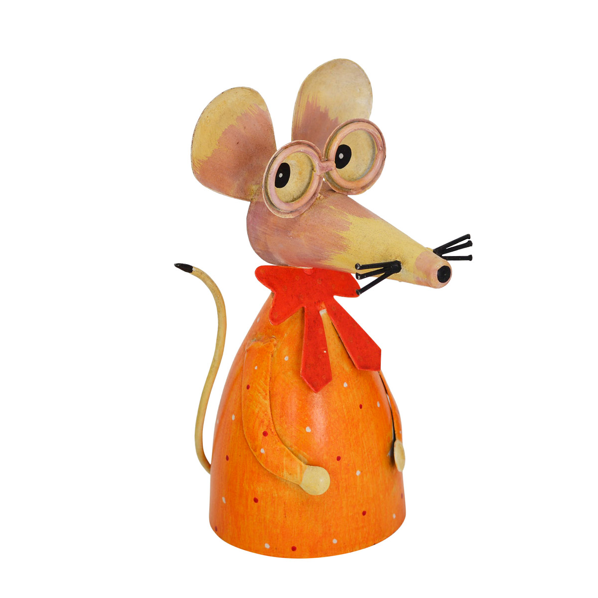 Zaunhocker Maus mit langer Nase, Metallmaus orange mit Schleife, 23cm