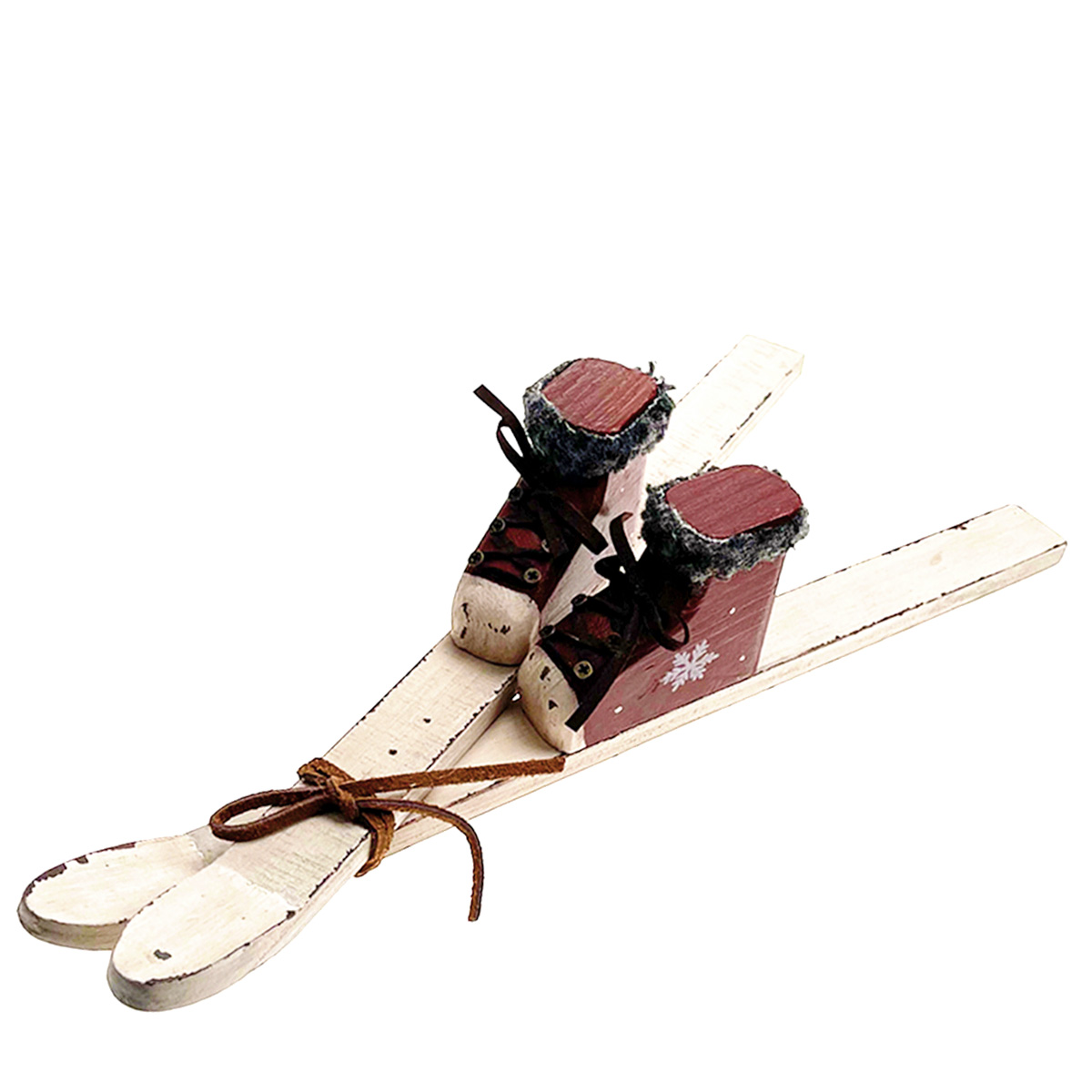 63191_01JGEM432K30CZ6A9BWQ7GFHNZiSBP6M3Hz58n4 Deko Ski Nostalgie, Holzski mit Skischuhe, rot-weiß used look, 34cm
