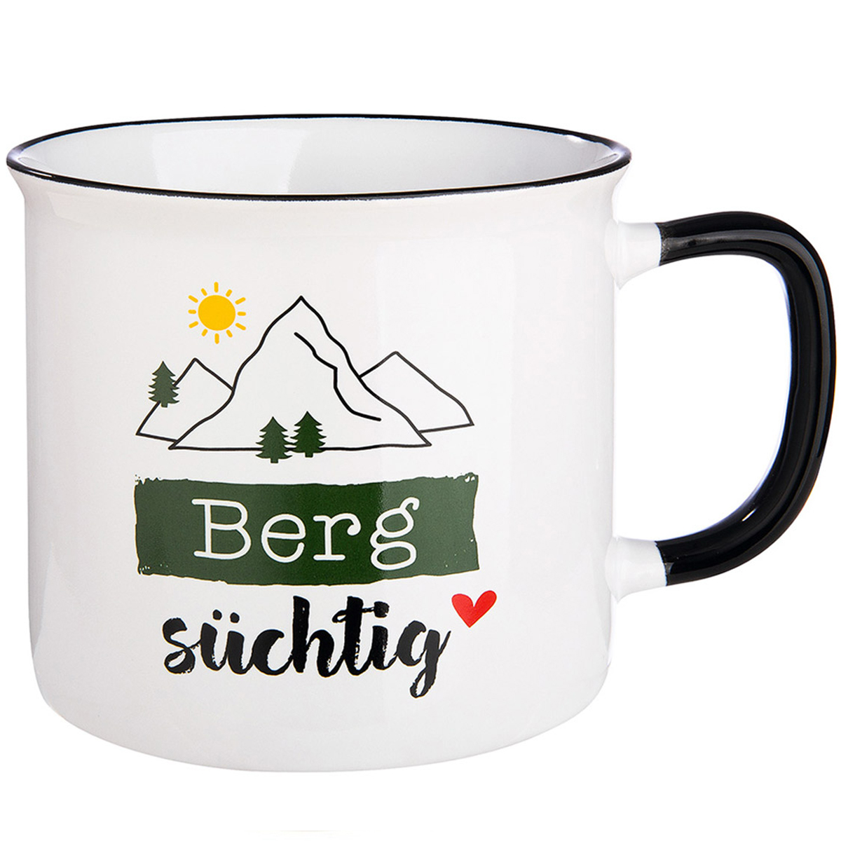 Porzellanbecher Berge, Henkelbecher mit Spruch: Bergsüchtig, 390ml, Gilde