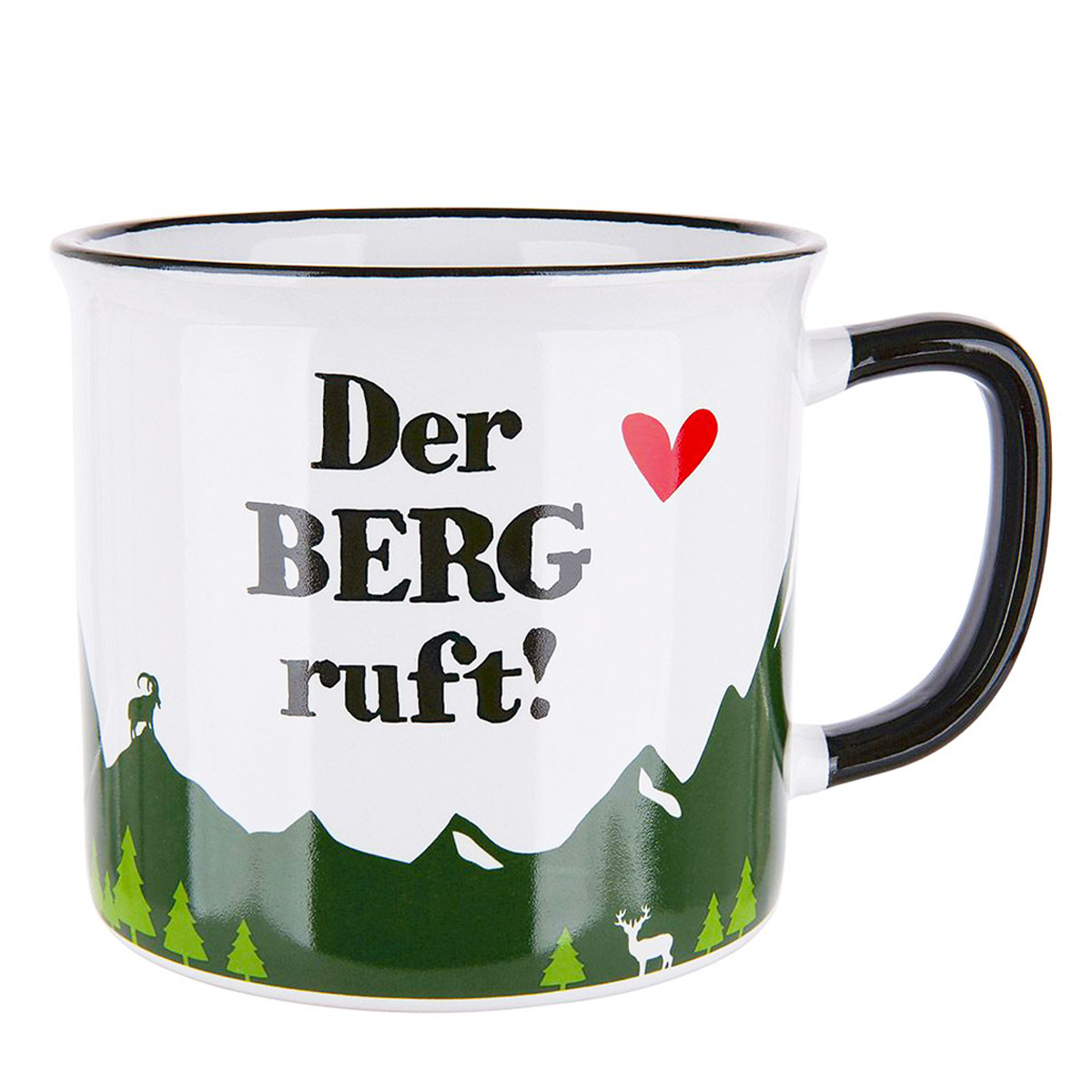 Keramik Becher Berg, Henkelbecher mit Spruch: Der Berg ruft, Emailledesign, 390ml, Gilde