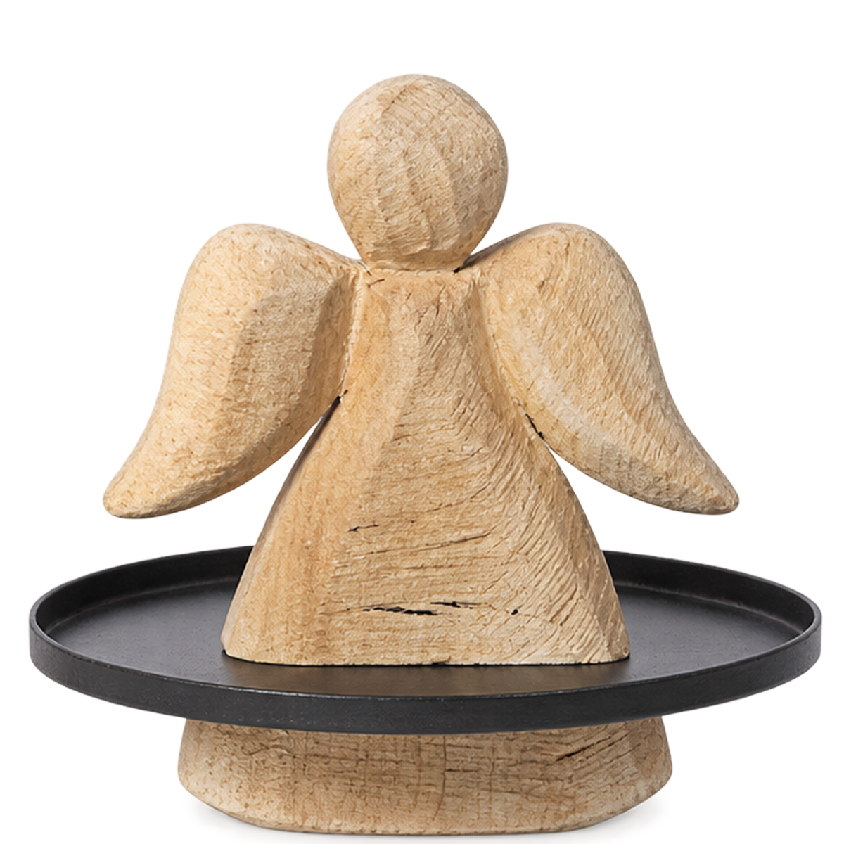 Deko Etagere Weihnachtsengel aus Naturholz, Holzengel im Eisenteller, 32cm, WMG Grünberger