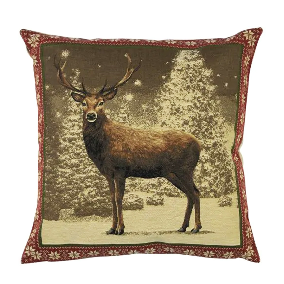 Gobelin Kissen Hirsch, Winterhirsch, roter Rand, 45x45cm, Mars & More