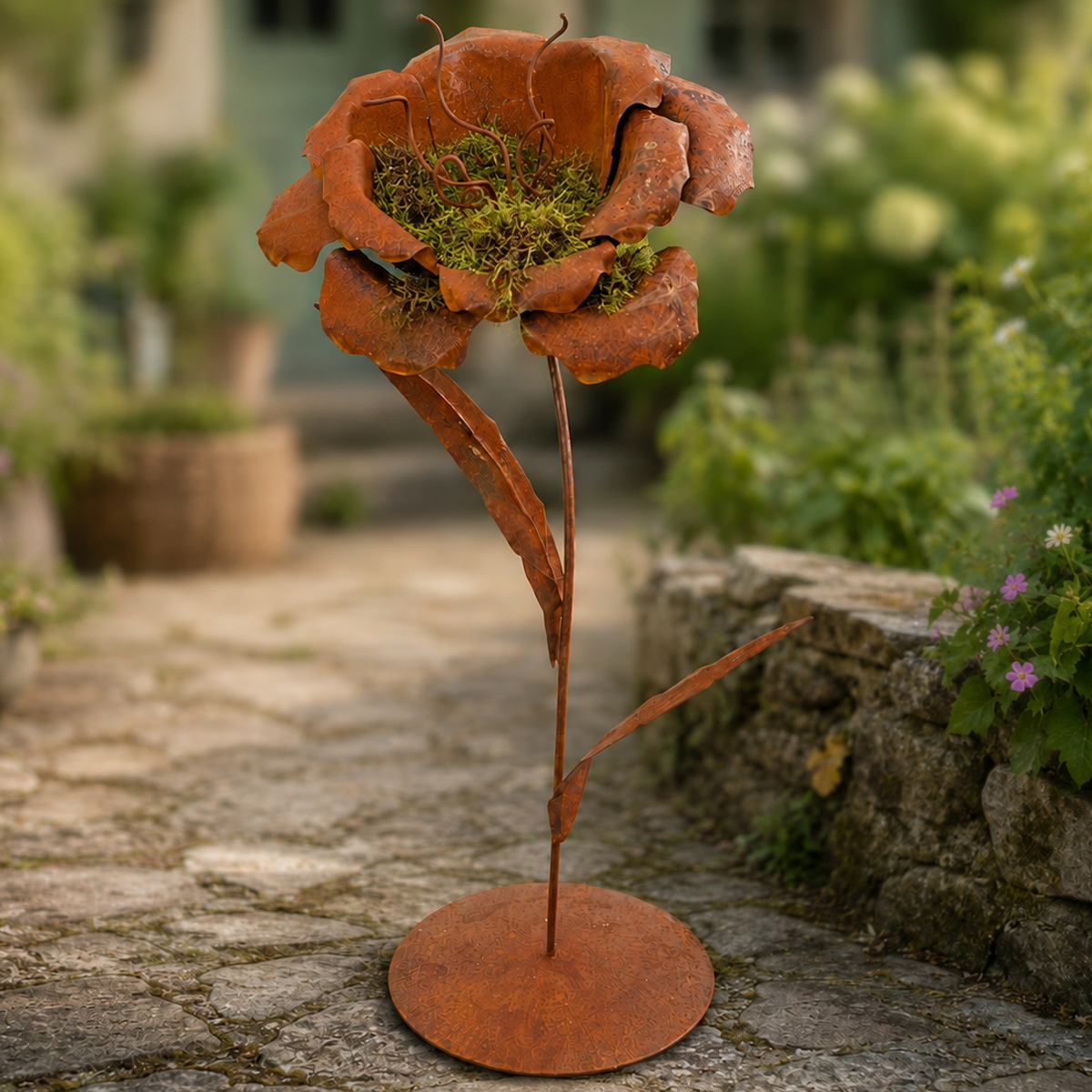 Deko Blume, Rostblume auf Platte, 60cm