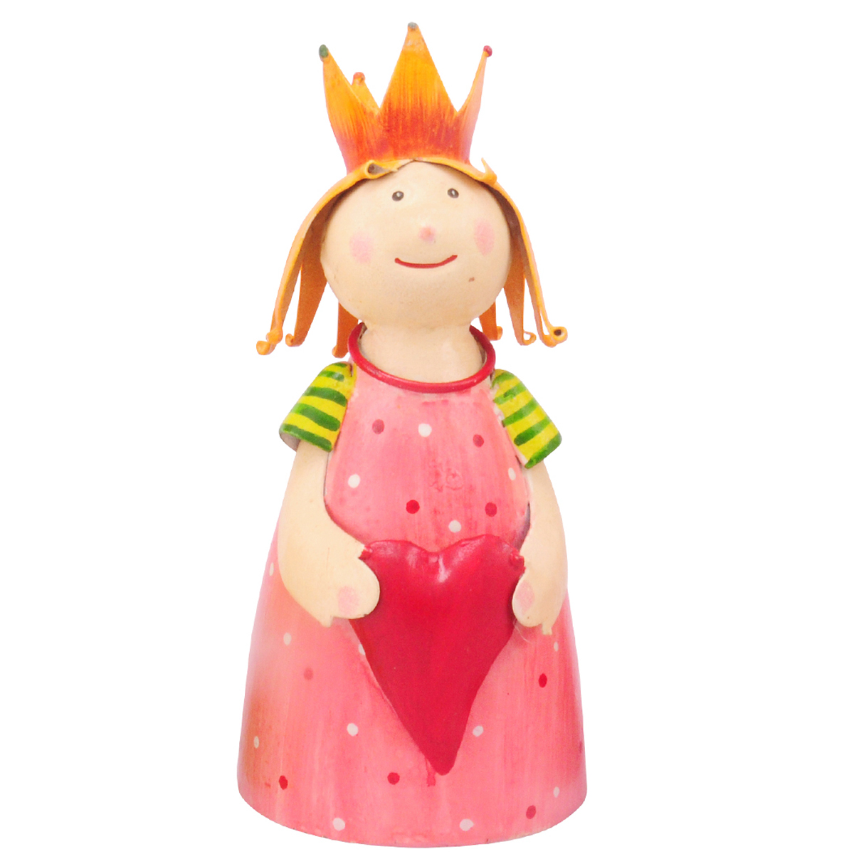 Zaunhocker Engel Schutzengel, Metallengel mit Herz und Krone, rosa Kleid, 22cm