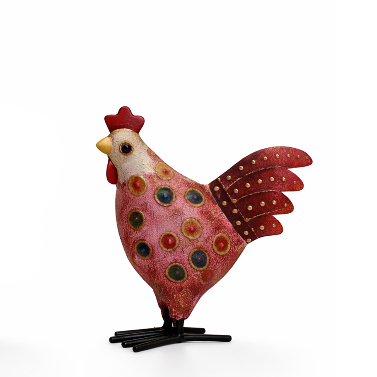 Deko Huhn mit Punkte, Metallhuhn rosa-used look, 10cm