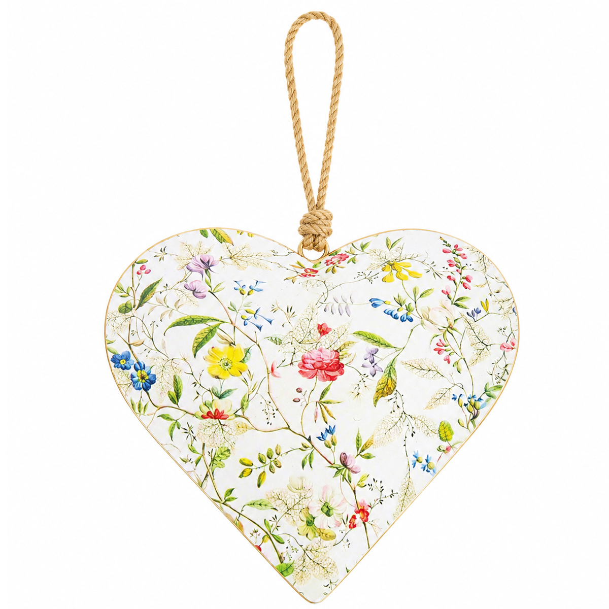 Deko Herz mit Blumen, Metallherz mit Wiesenblumen pastell, 12cm