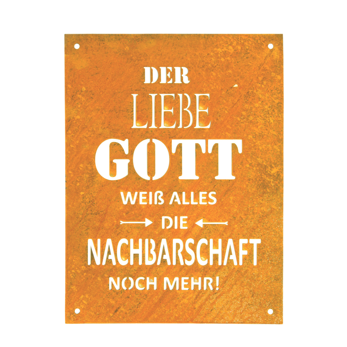 Deko Schild Gott weiß alles, Rostschild mit Spruch, 26x35cm, Edelrost, Gerrys Garden