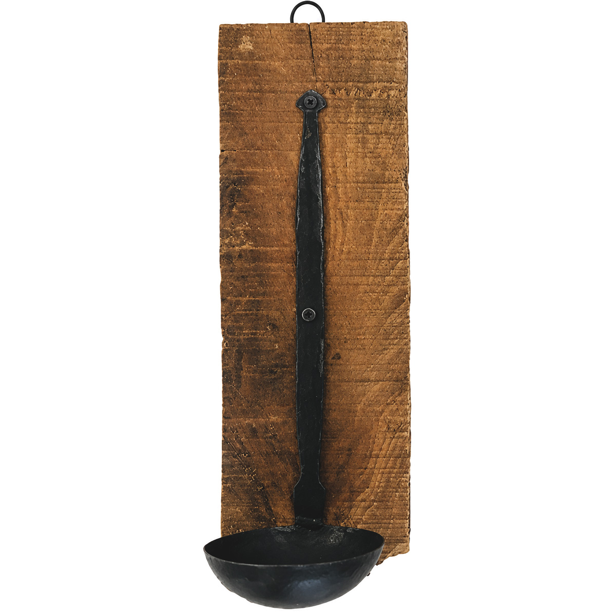 Wandkerzenhalter Kelle used look, Antikes Holzbrett mit Eisenkelle, 47cm