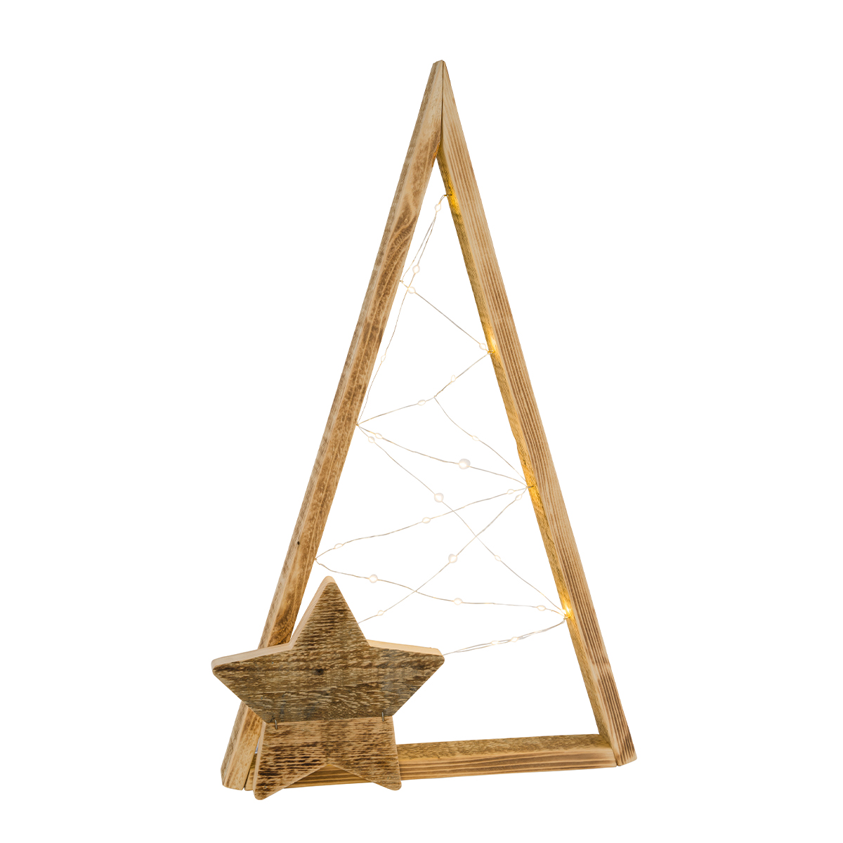 LED Tannenbaum Naturholz, schlichte Holztanne mit Holzstern, 30 LED, 107cm