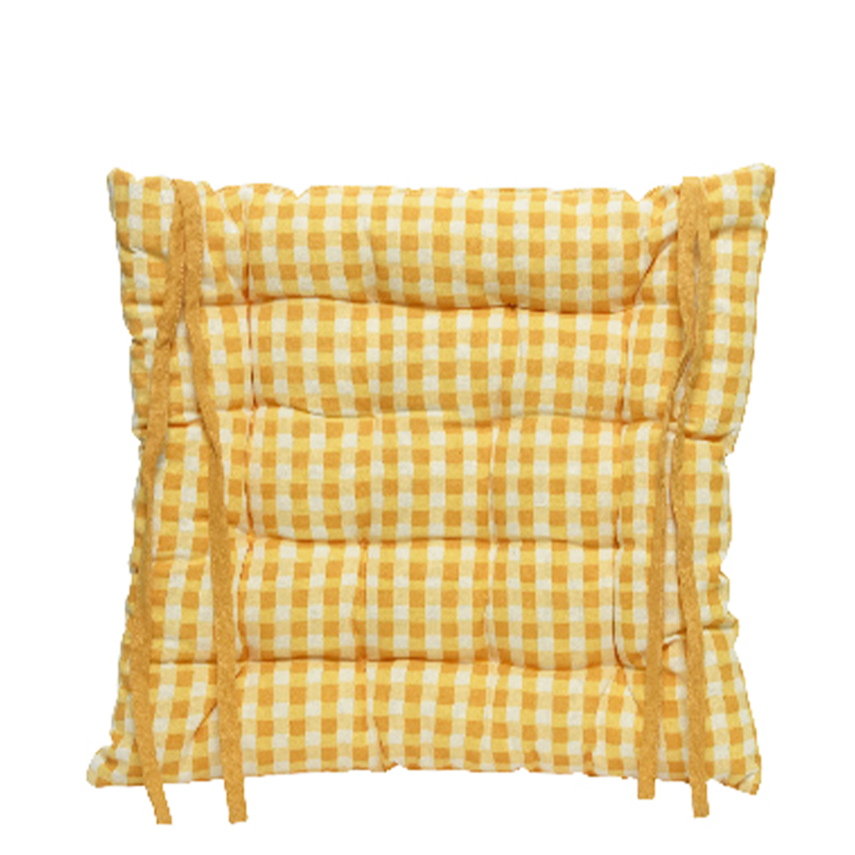 Stuhlkissen Karo gelb, mit Bändern, 40x40cm, Baumwolle