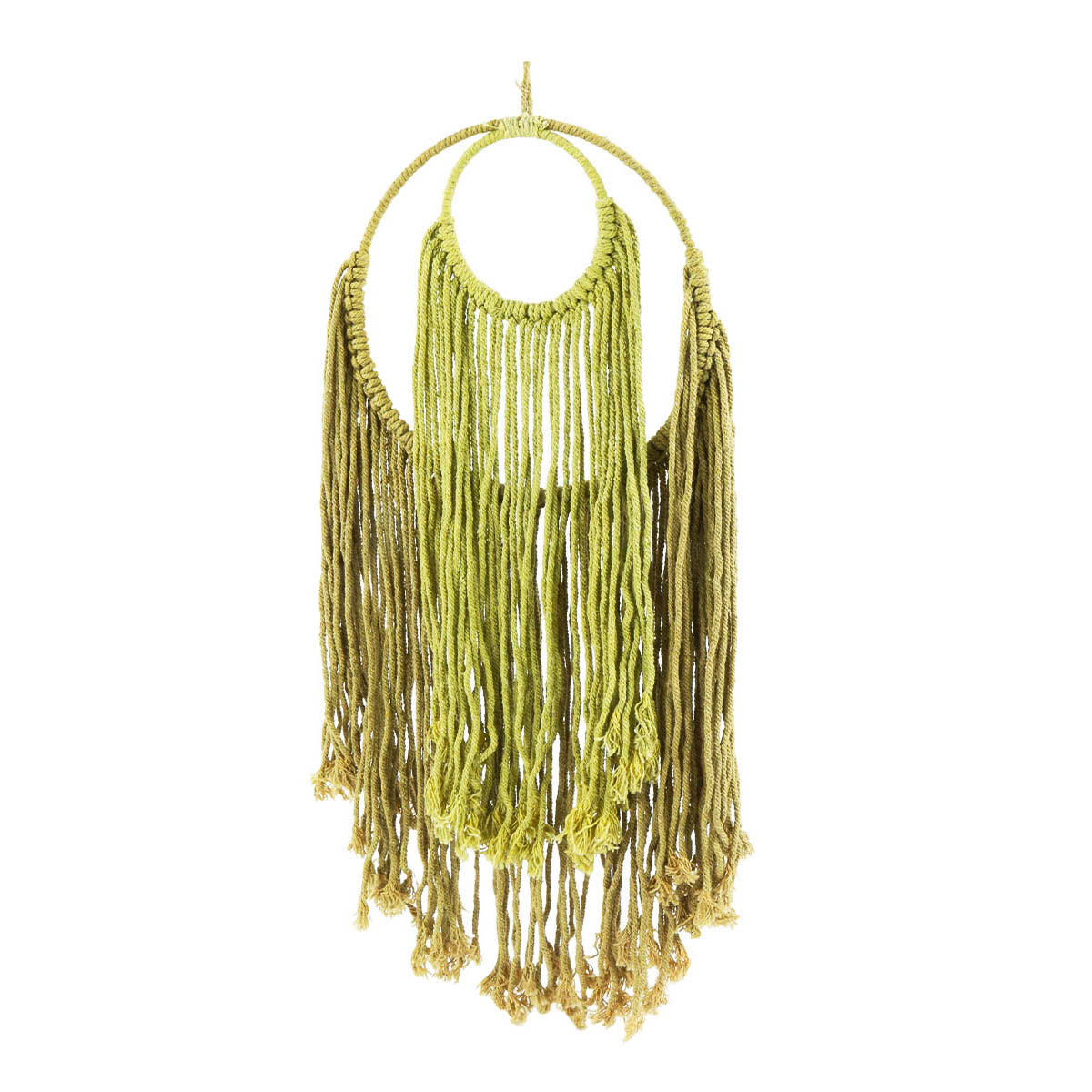 Deko Wandhänger Boho, 2 Ringe mit Makrameegarn, grün, 65x27cm, Hänger