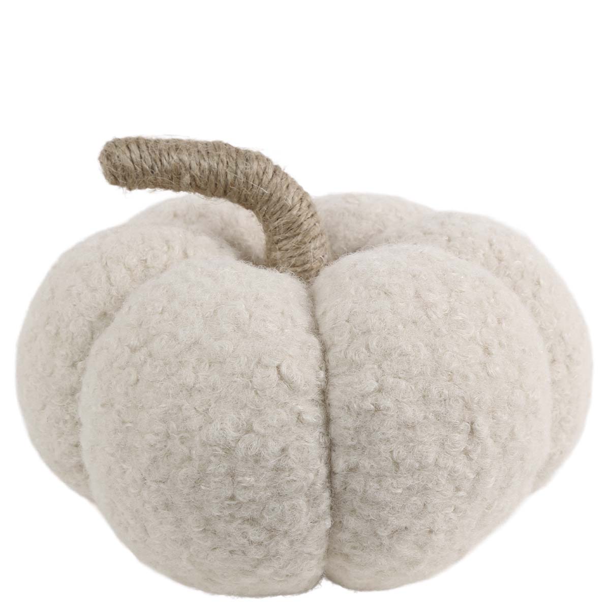 Deko Kürbis Plüsch, creme-farbener Plüschkürbis mit Jutestil 