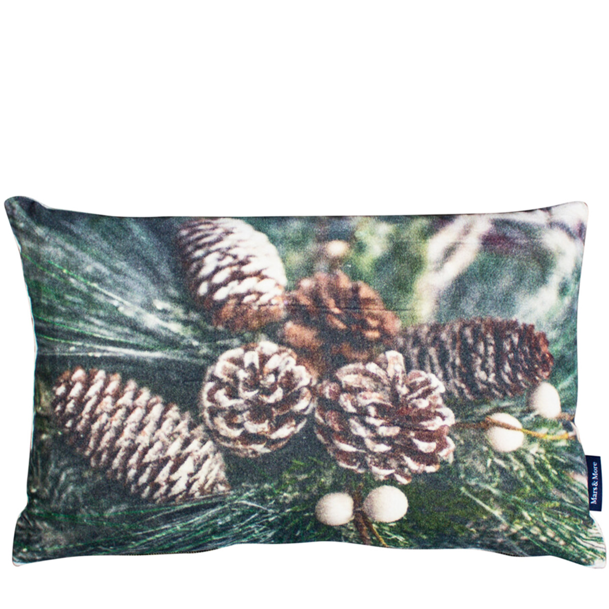 Samt Kissen Winter Zapfen, Kissen aus Samt mit Tannenzapfen, 30x50cm, Mars & More