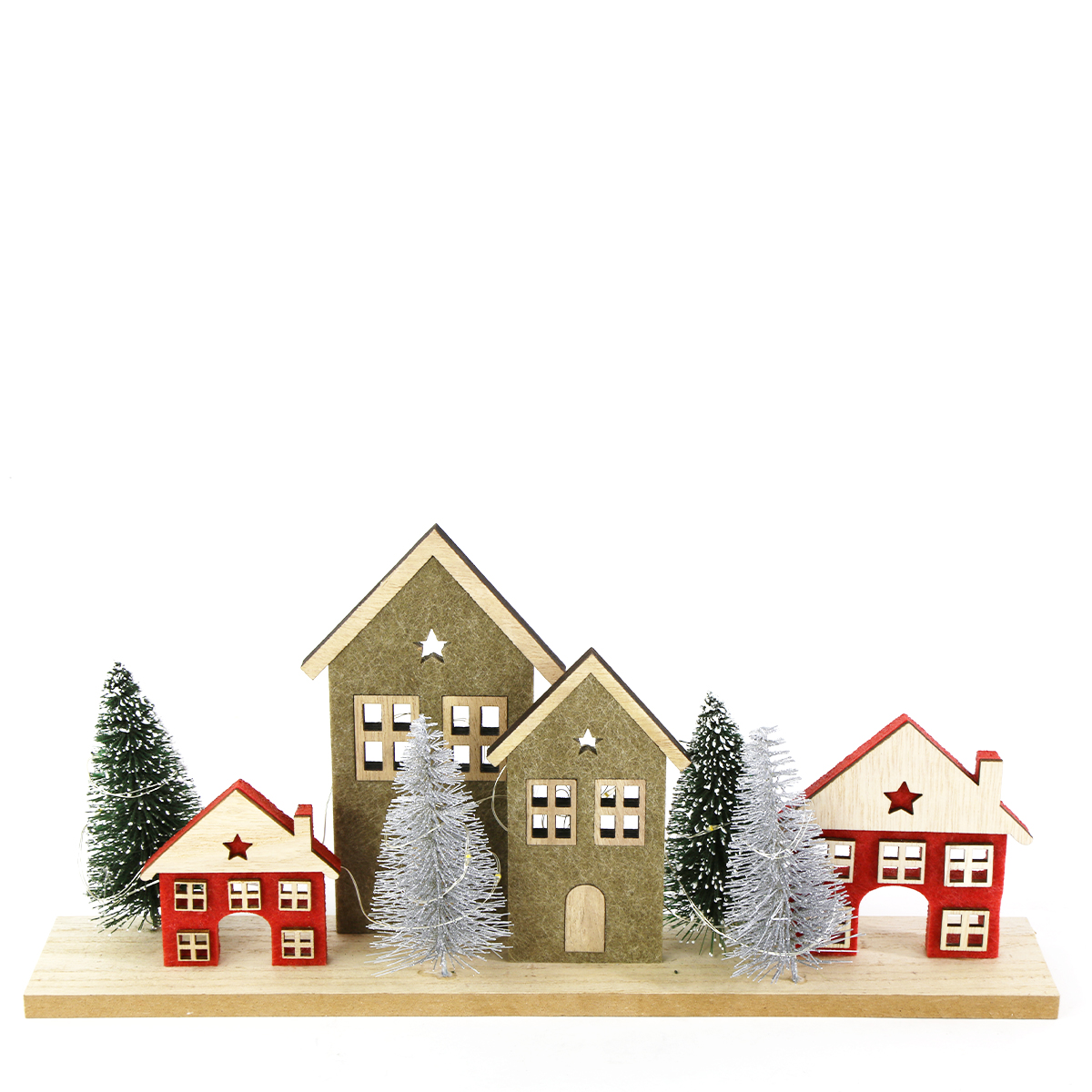 05152_01J94992SZV2AZMMC22J1TAJN6qnneNdDgJeVkr Deko LED Häuser Weihnachten, Filzhäuser mit Bäume, rot-grün, 35x15cm