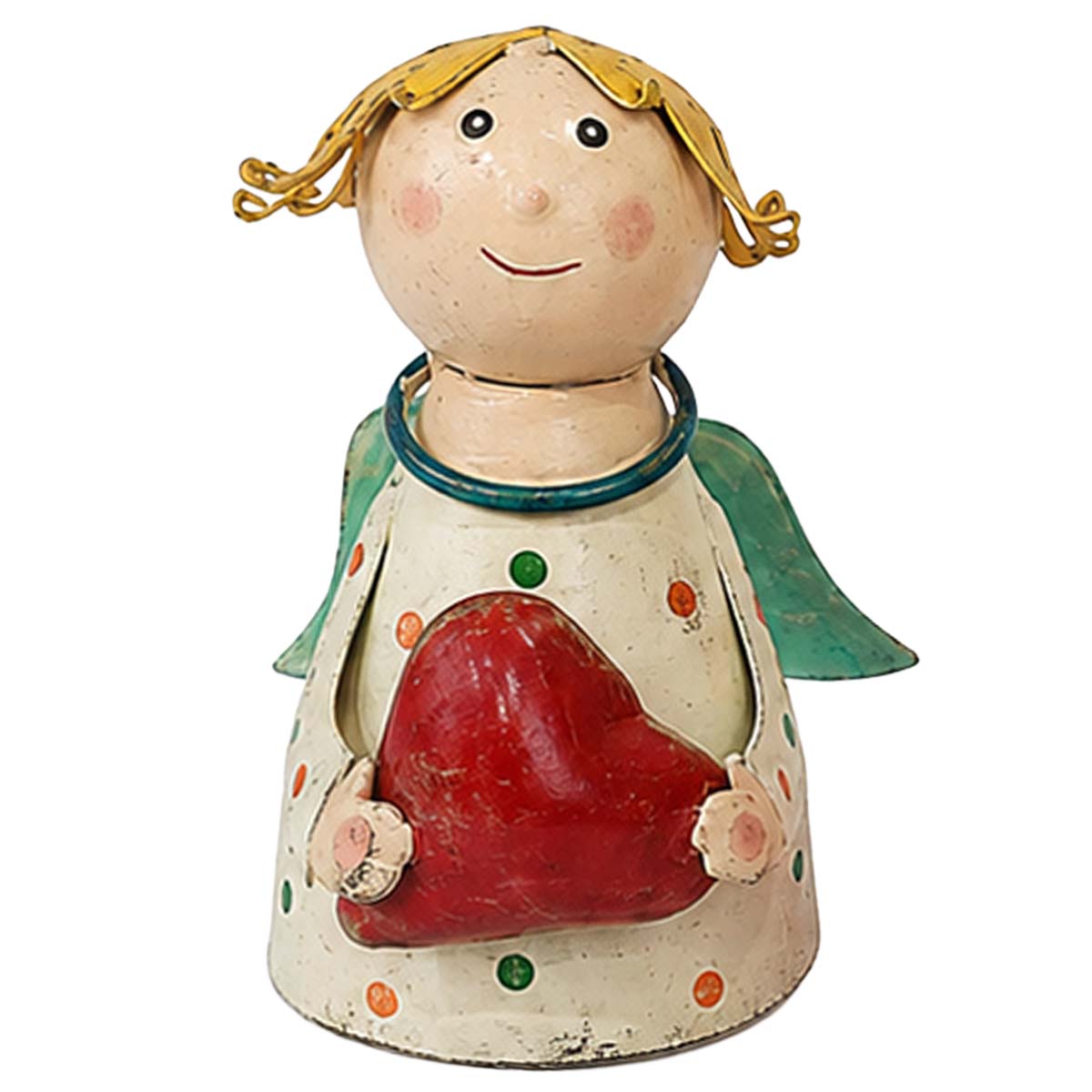 Zaunhocker Engel Schutzengel Used Look, Metallengel mit Herz und cremefarbenem Pünktchenkleid, 15 cm