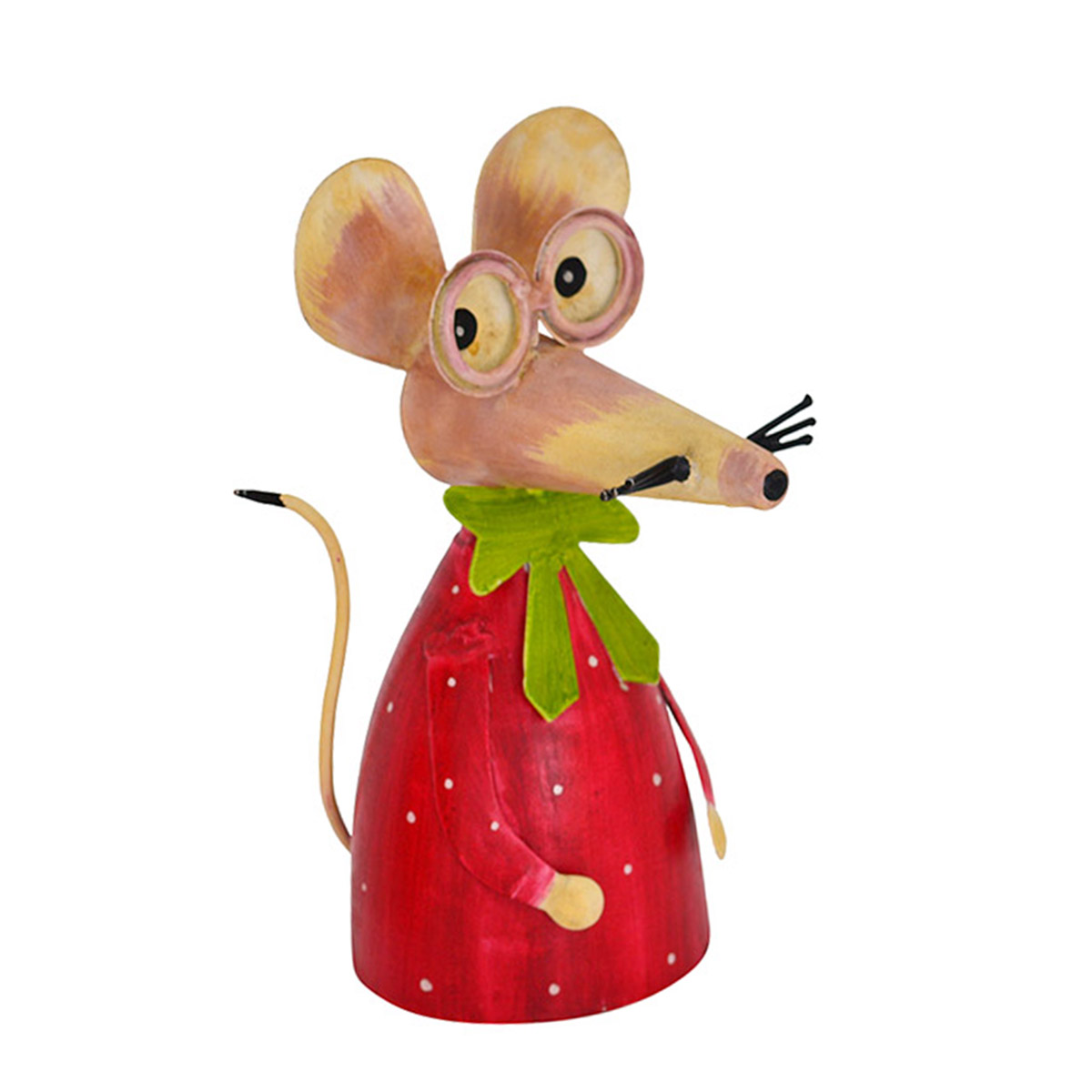 Zaunhocker Maus mit langer Nase, Metallmaus rot mit Schleife, 23cm