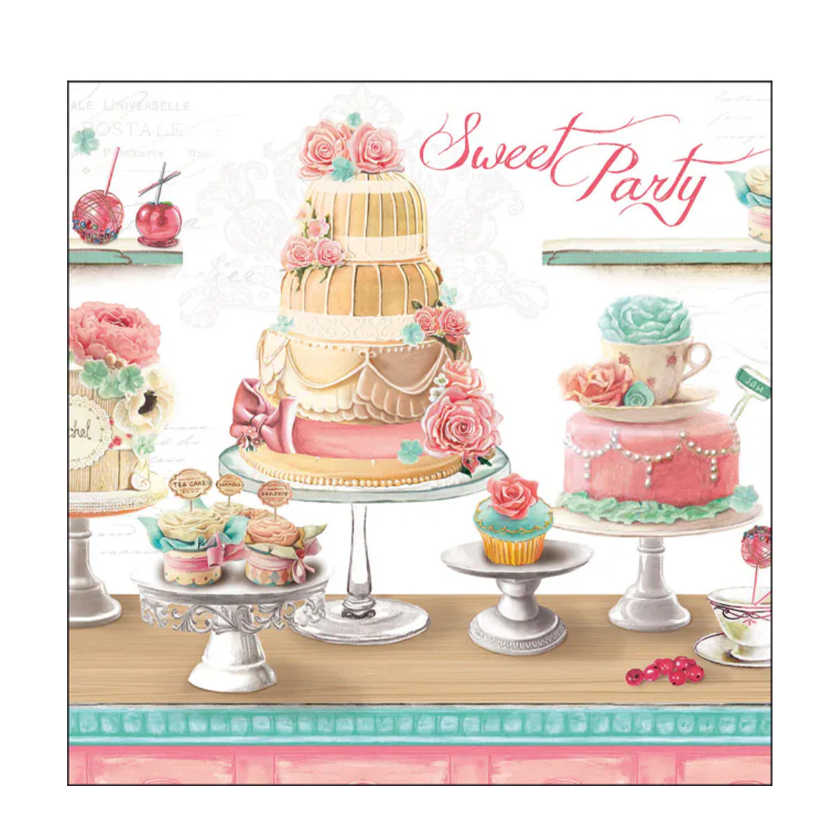 Ambiente Papierservietten Geburtstag, Kuchen Sweet Party, 33x33cm