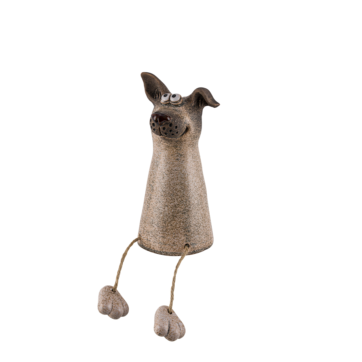 Zaunhocker Hund beige, Keramikhund mit Schlackerbeine, 14cm