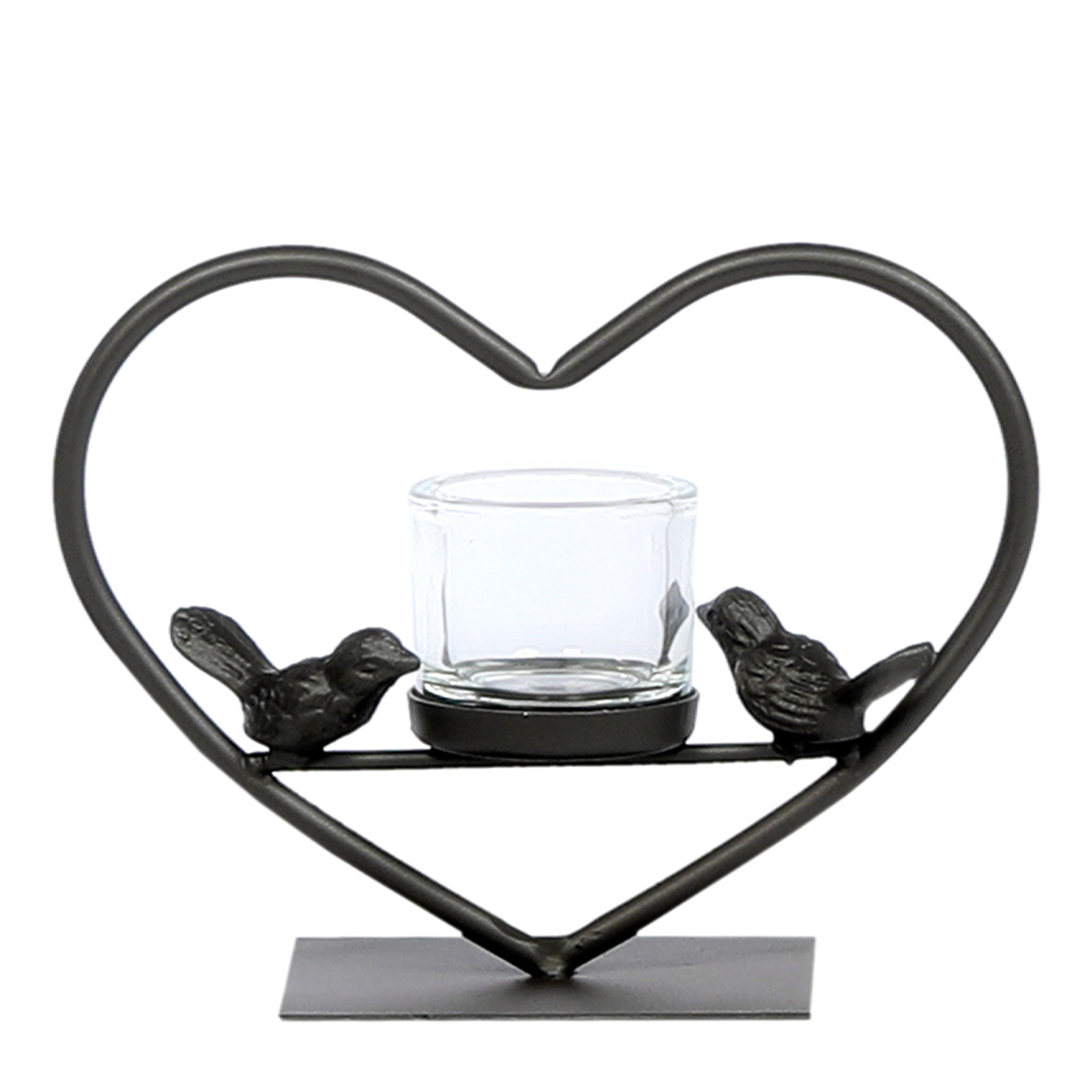 Deko Windlicht Herz Elisa, Metallherz mit 2 Vögel, 17cm, WMG Grünberger
