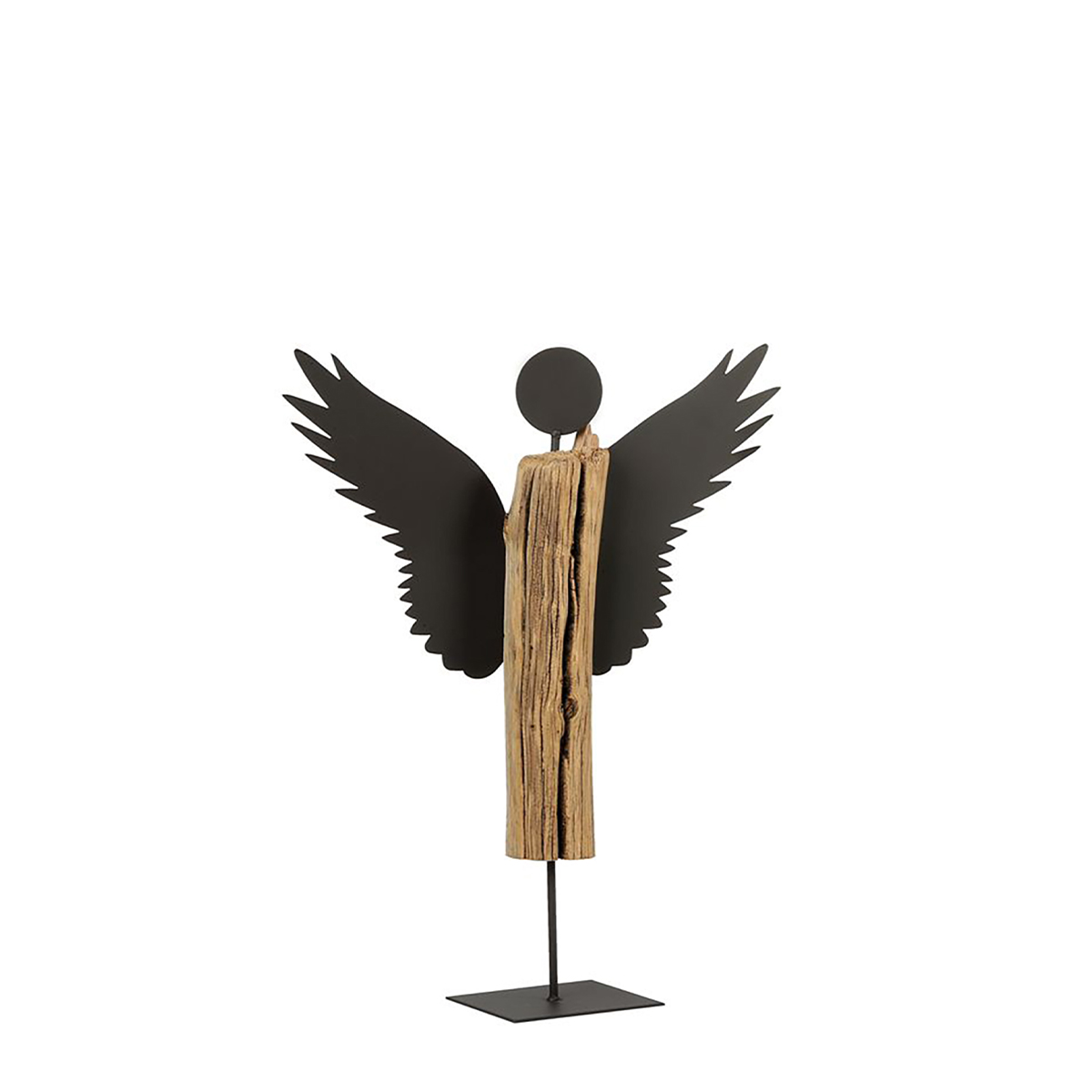 Deko Engel Thaddäus, Naturholzengel mit Eisenflügel, 40cm, WMG Grünberger 