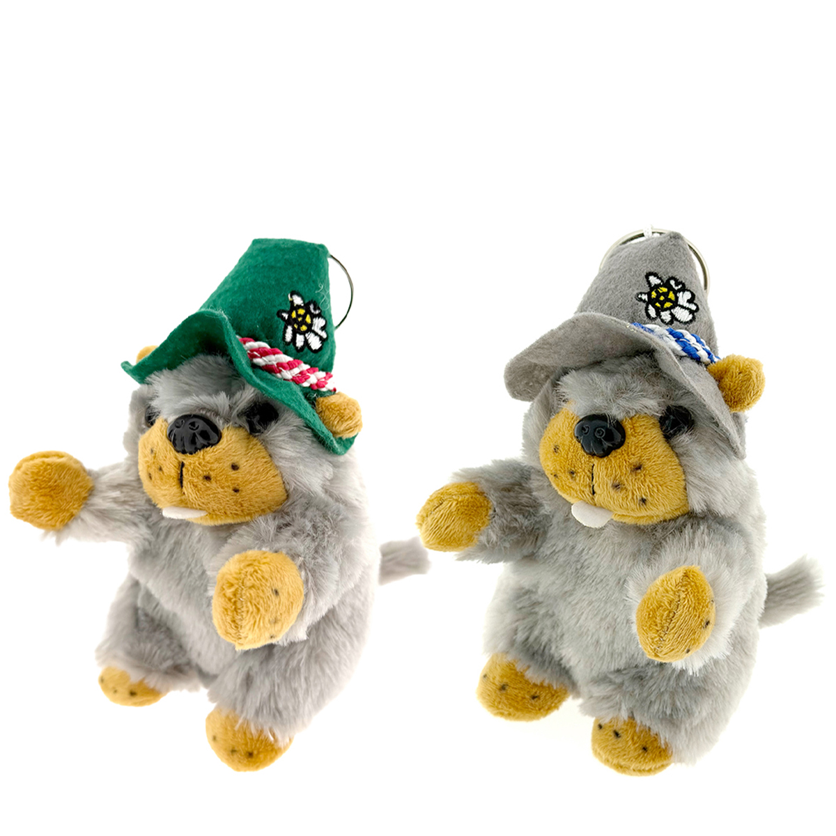 Plüschtier Murmeltier Jodler, Murmeltier mit Jodelsound, grauer oder grüner Hut, 14cm