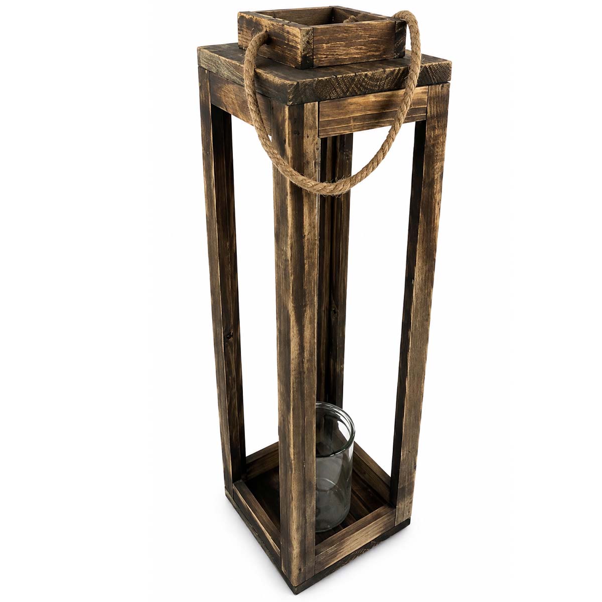 Holzlaterne Naturholz, schlankes rustikales Windlicht, 58cm