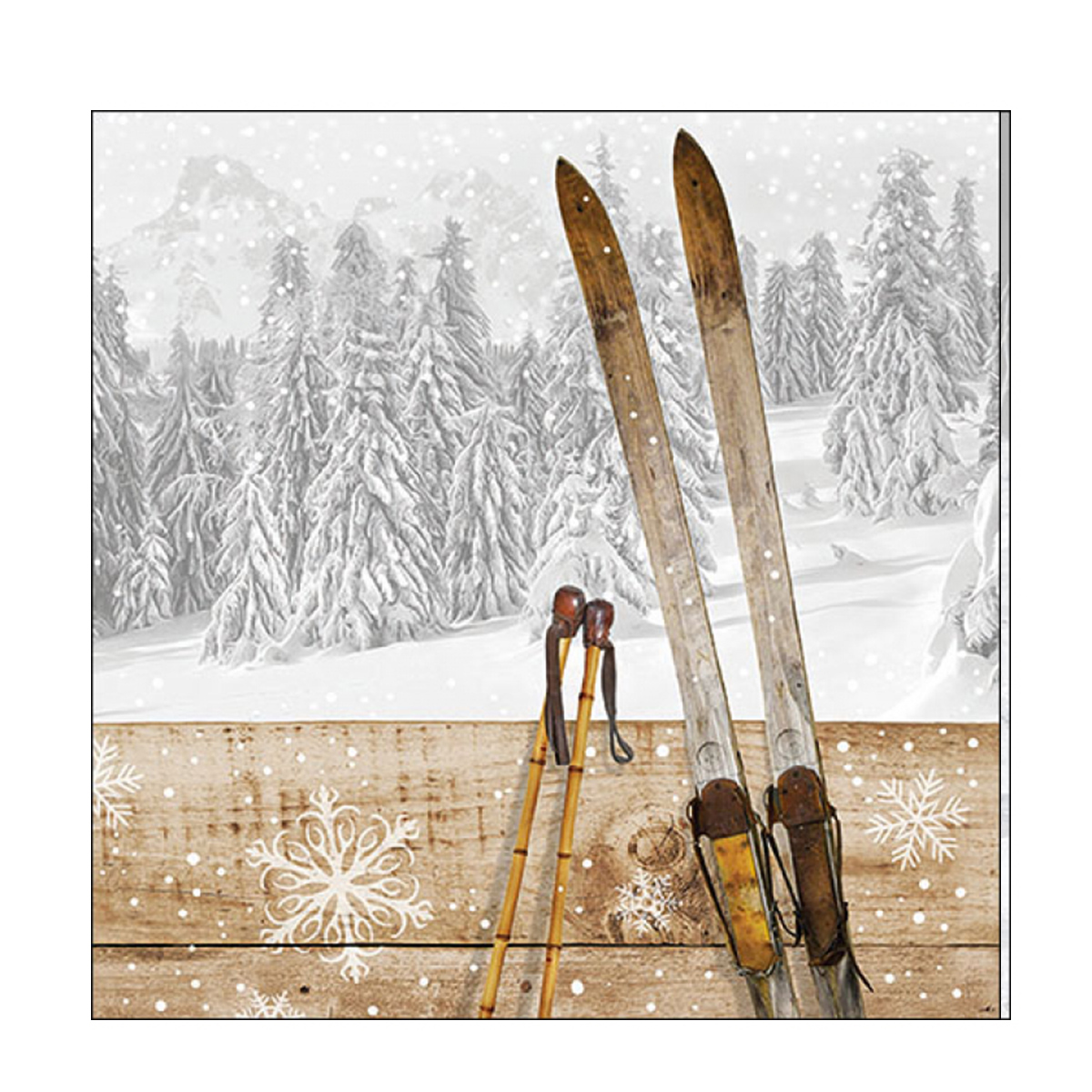 Ambiente Papierservietten Retro Ski im Winterwald, 33x33cm