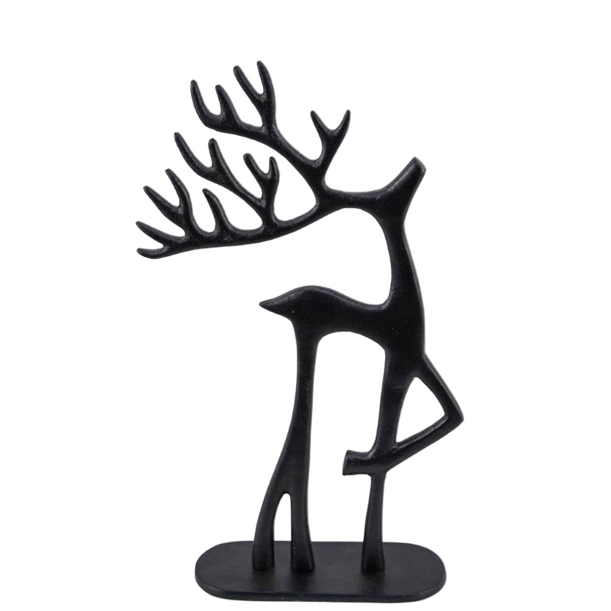 Deko Rentier schwarz, schlanker Metallhirsch auf Platte, 40cm