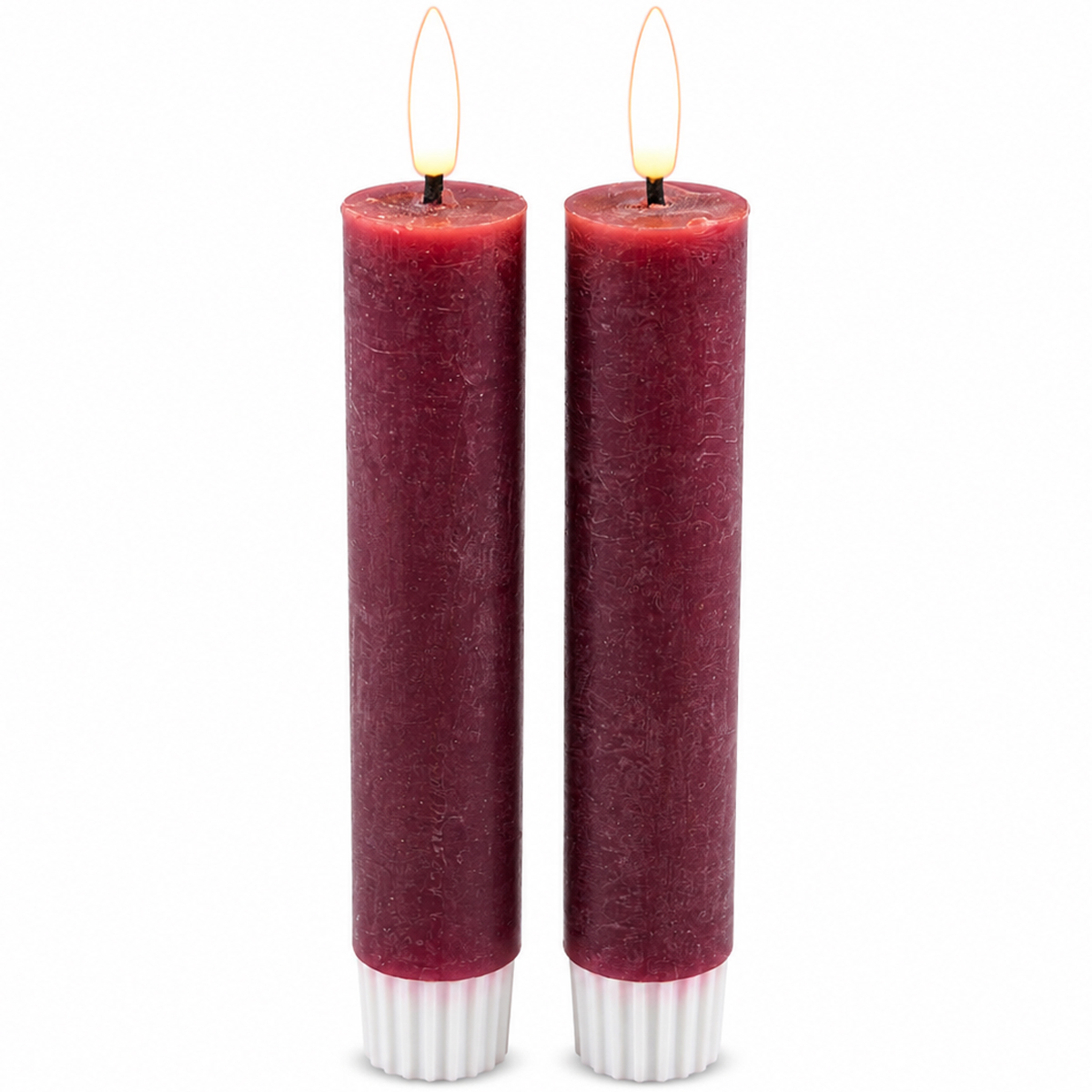 LED Stabkerze Rustikal, Echtwachs-Kerzen Weinrot, 2er-Set, 13cm