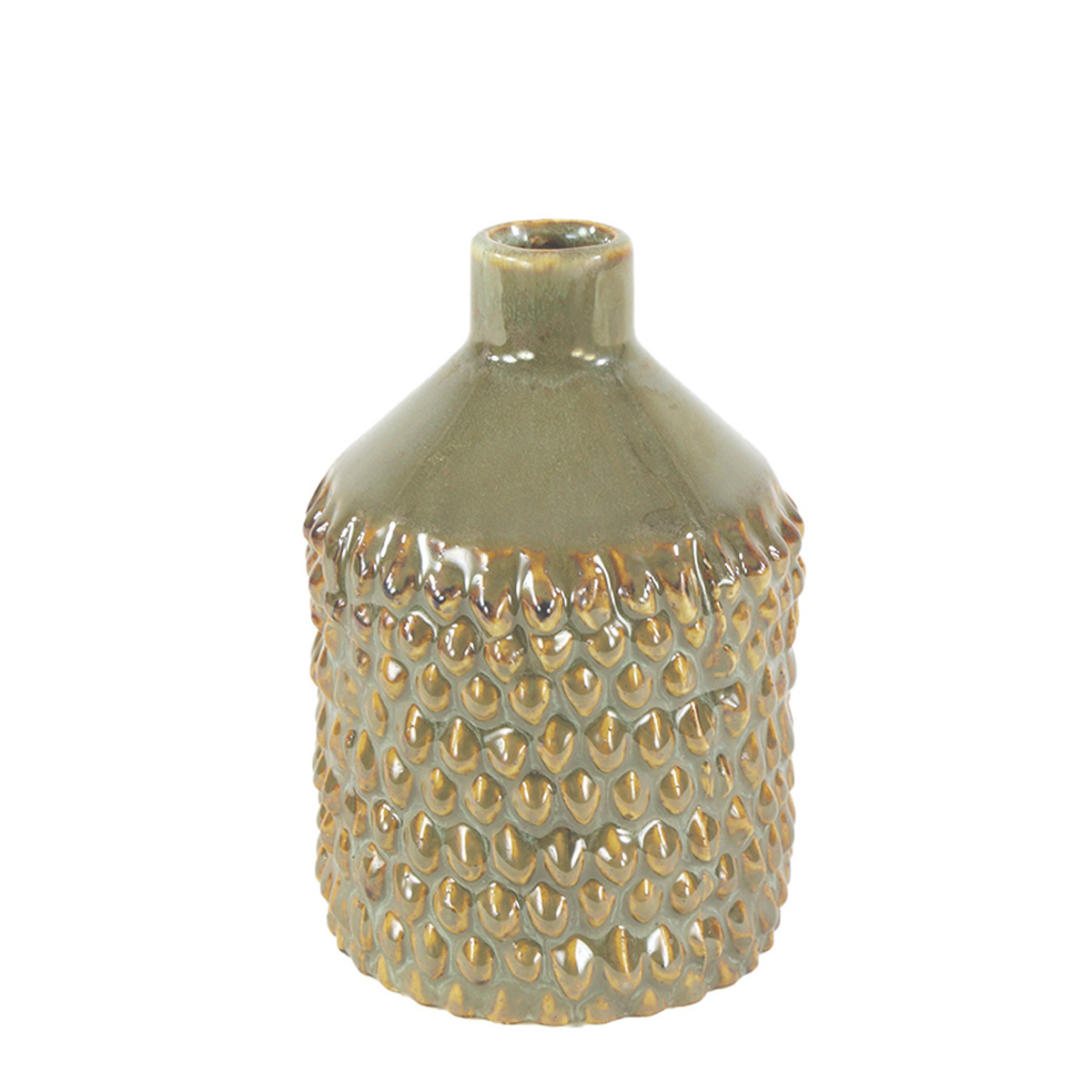 Deko Blumenvase Noppen,Keramikvase olive genoppt, 13cm