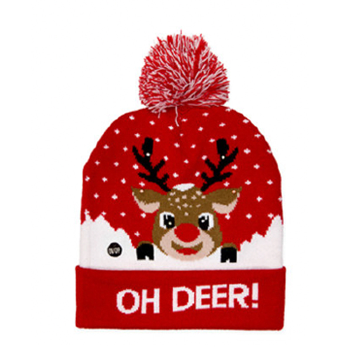 LED Weihnachtsmütze Rentier Oh Deer, rot mit Bommel, Partymütze