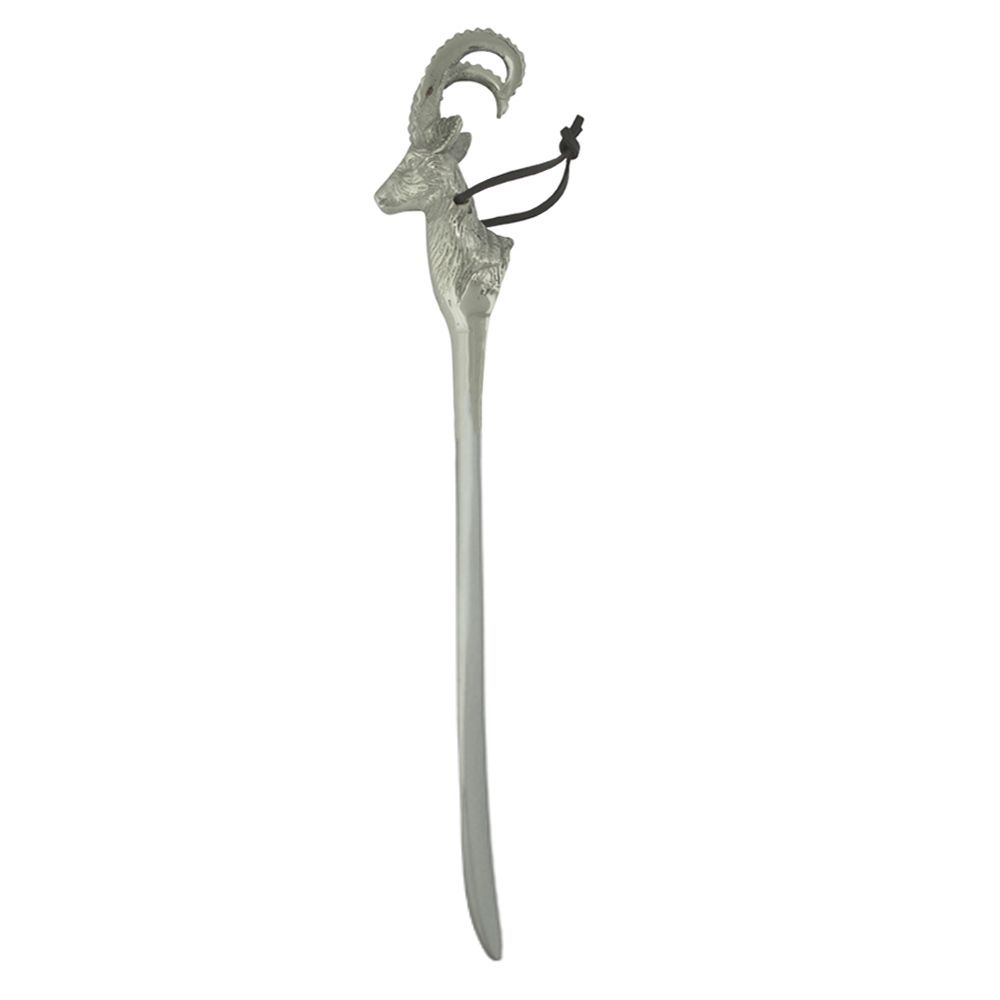 Eleganter Schuhlöffel Steinbock silber - dekorativer Metall Schuhlöffel mit Steinbockkopf