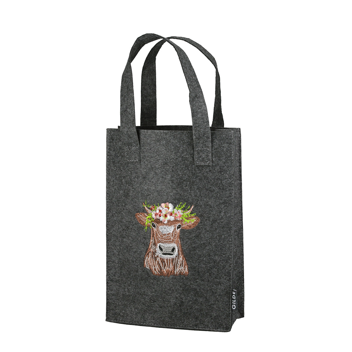 Henkeltasche Kuh Adelheid, Filztasche mit Henkel und Kuhmotiv bestickt, 30x20cm, Gilde