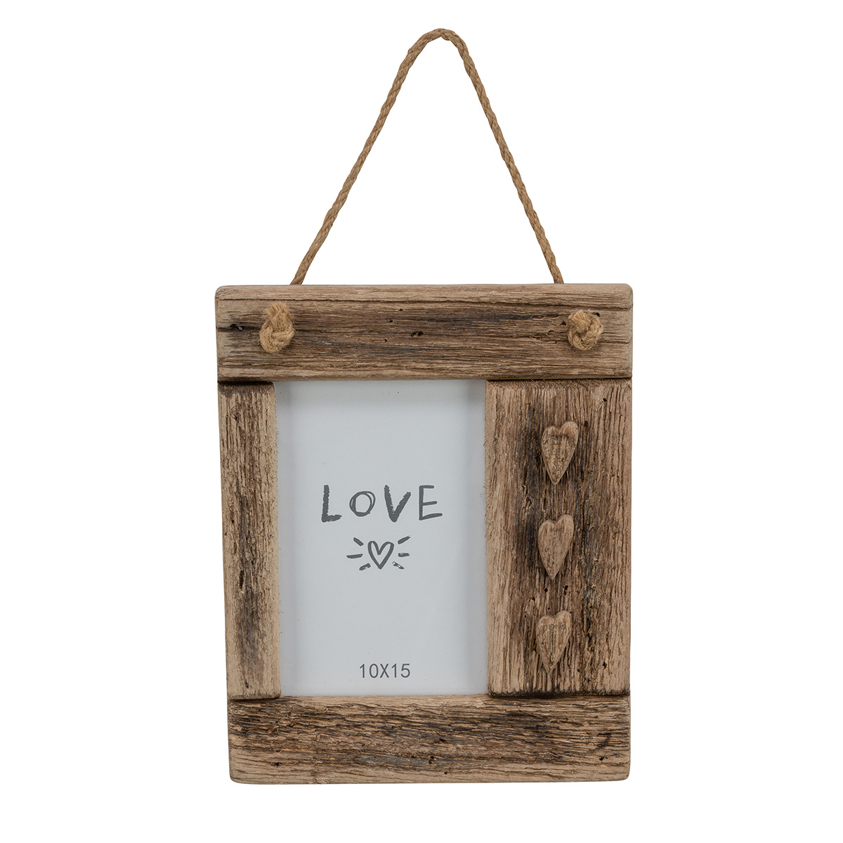 Bilderrahmen aus Naturholz, Holzrahmen mit Herzen, 17x22cm 