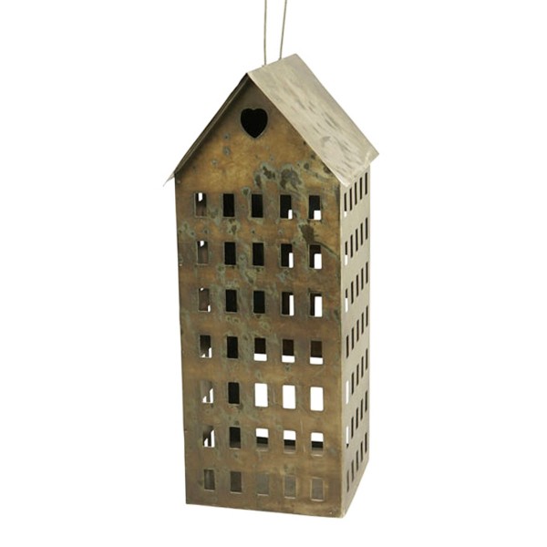 Windlicht Haus antik braun used look 14x31cm Metall