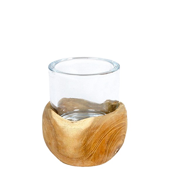 Holz Windlicht, Teak, 22cm, WMG Grünberger