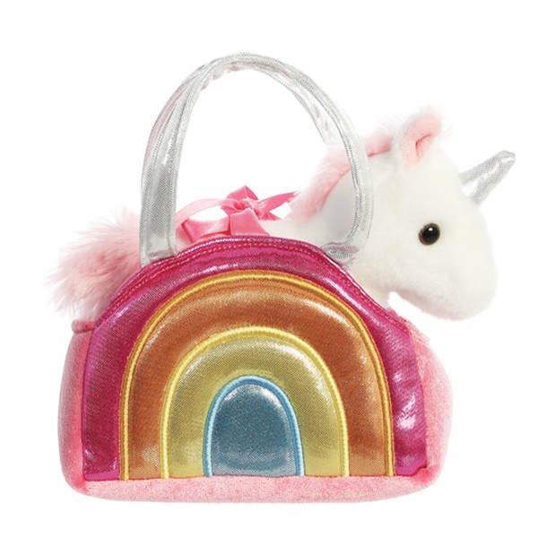 Plüsch Taschen Tiere FP Regenbogen Einhorn rosa/weiß 20cm